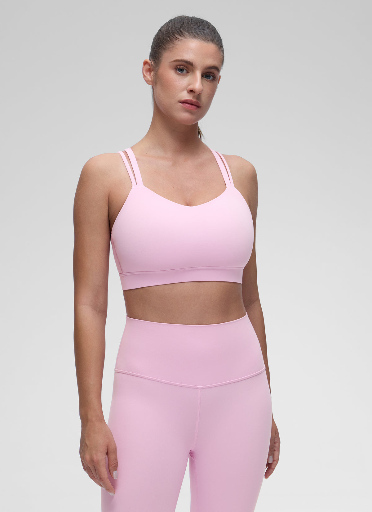 CRZ YOGA Women's Yoga Light Support Double Strap Mold Sport Bra Vita Pink @model_info:Marina
