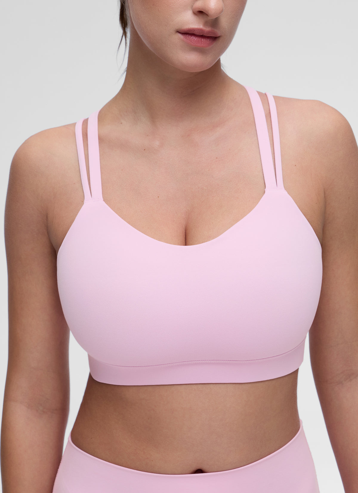 CRZ YOGA Women's Yoga Light Support Double Strap Mold Sport Bra Vita Pink @model_info:Marina