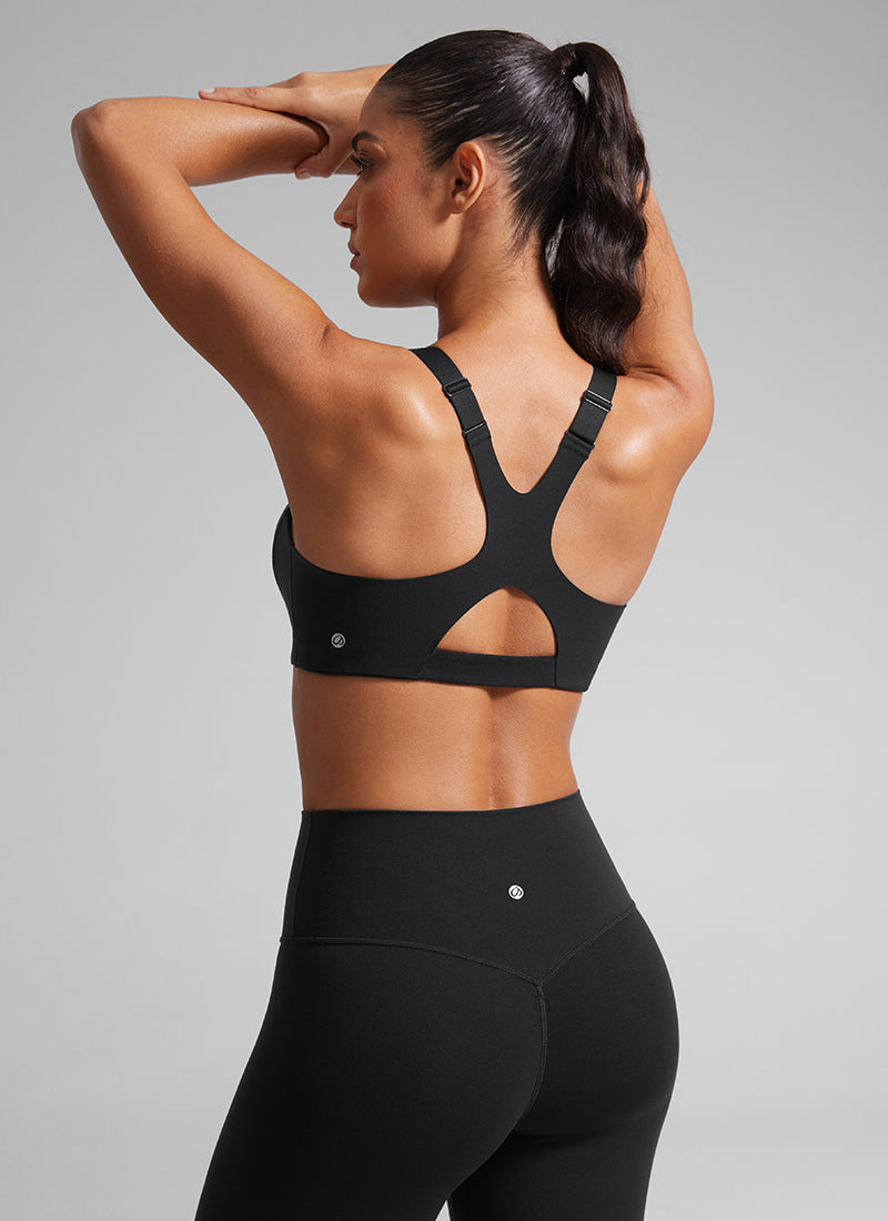 CRZ YOGA Dames Butterlift Sporttop met ronde hals en verstelbare bandjes Zwart