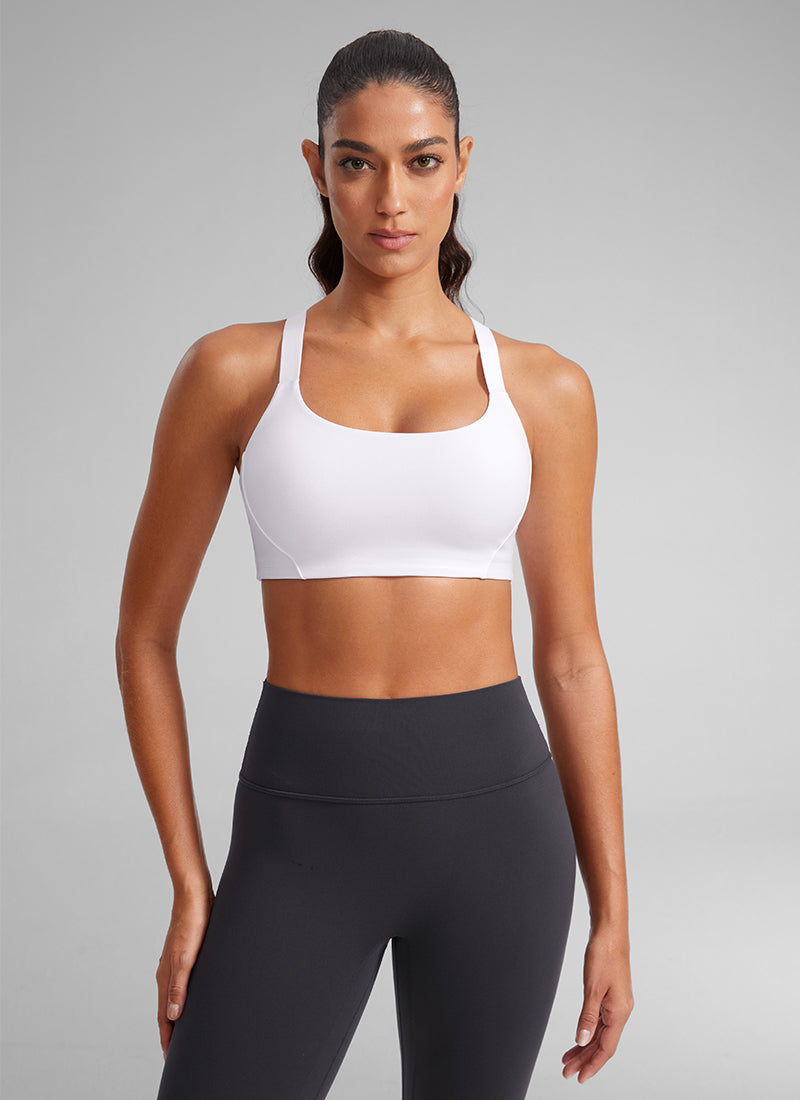 CRZ YOGA Dame Gymtopp Butterlift Scoop Neck BH Justerbare stropper Hvit @model_info:Mariana