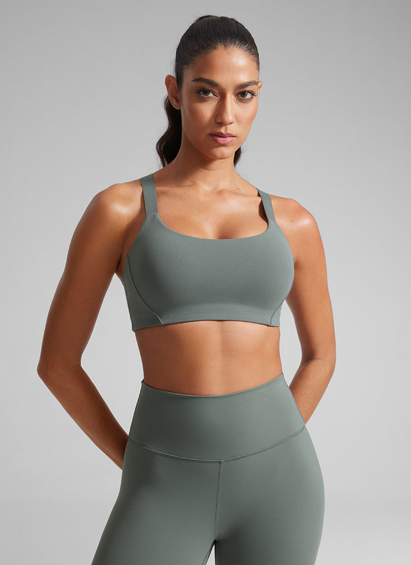 CRZ YOGA Dames Sporttop Butterlift Beha met Ronde Hals en Verstelbare Bandjes Grey Sage