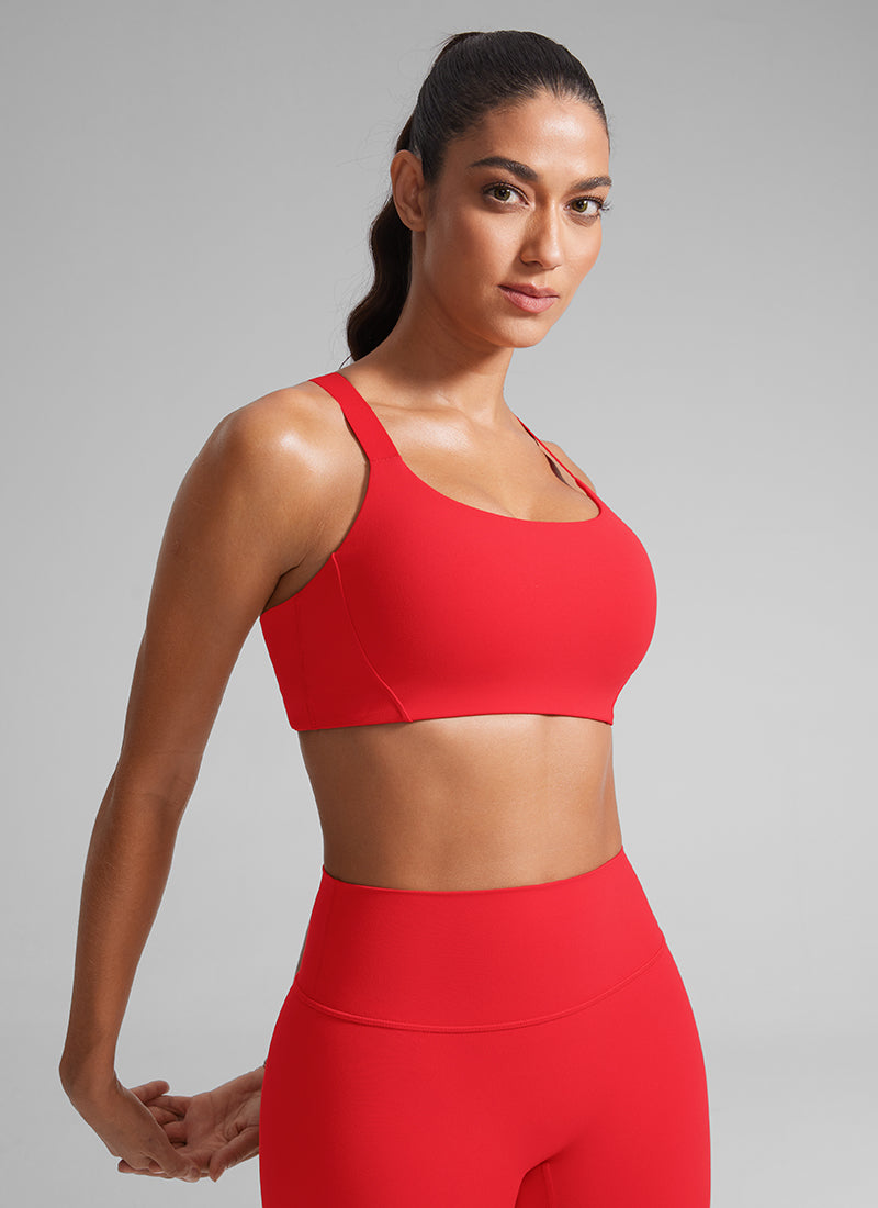 CRZ YOGA Dames Gym Top Butterlift Beha met ronde hals en verstelbare bandjes, Dieprood