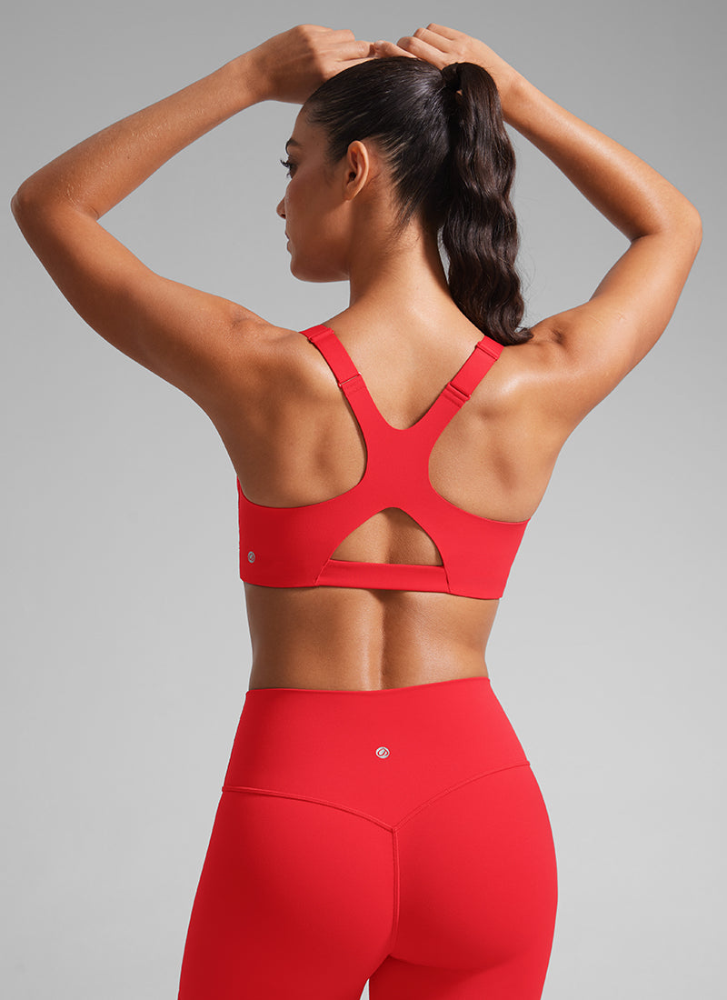 CRZ YOGA Dames Gym Top Butterlift Beha met ronde hals en verstelbare bandjes, Dieprood