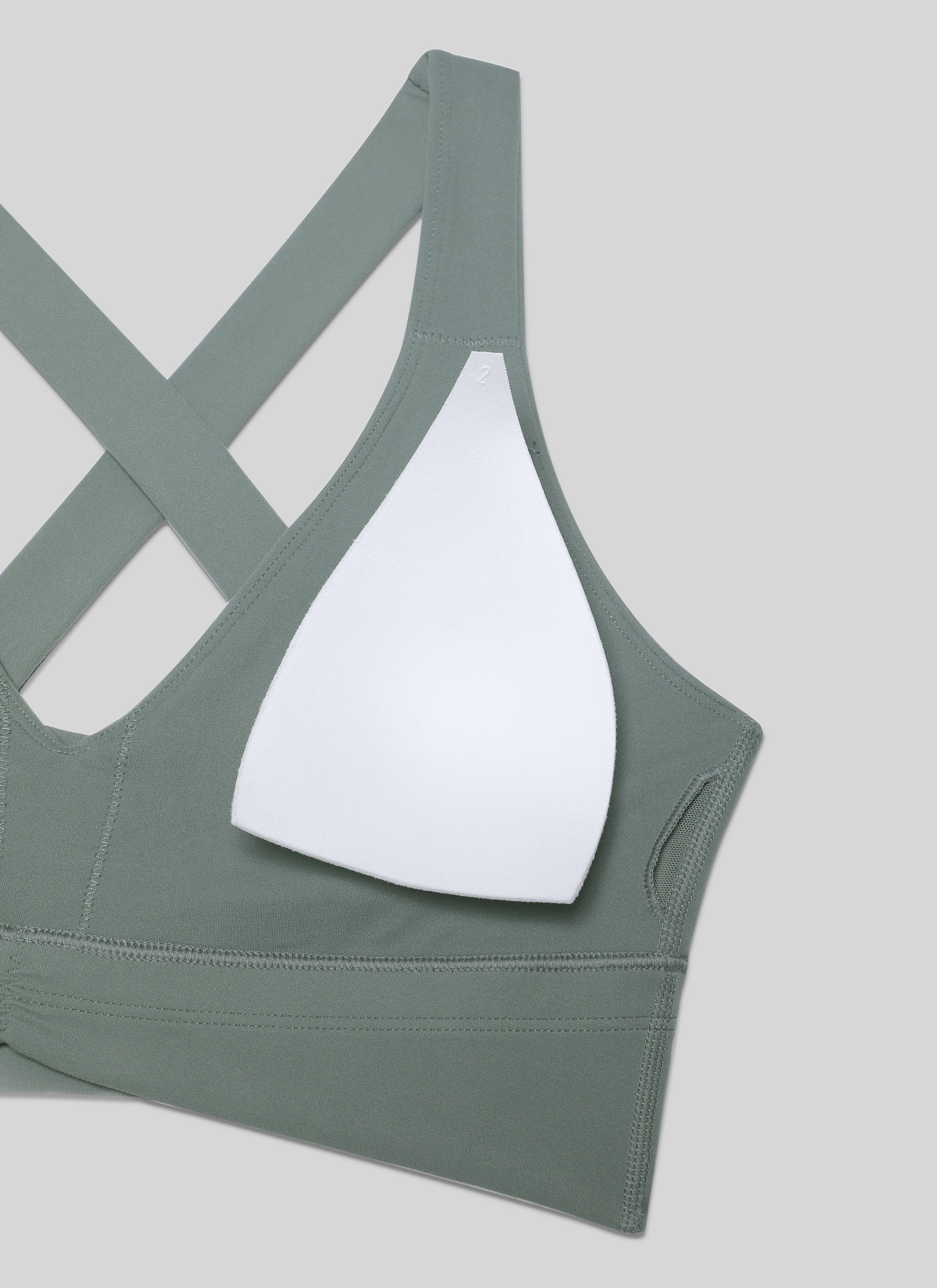 CRZ YOGA Sujetador de soporte ligero con cuello en V fruncido para yoga Butterluxe de mujer, Salvia gris