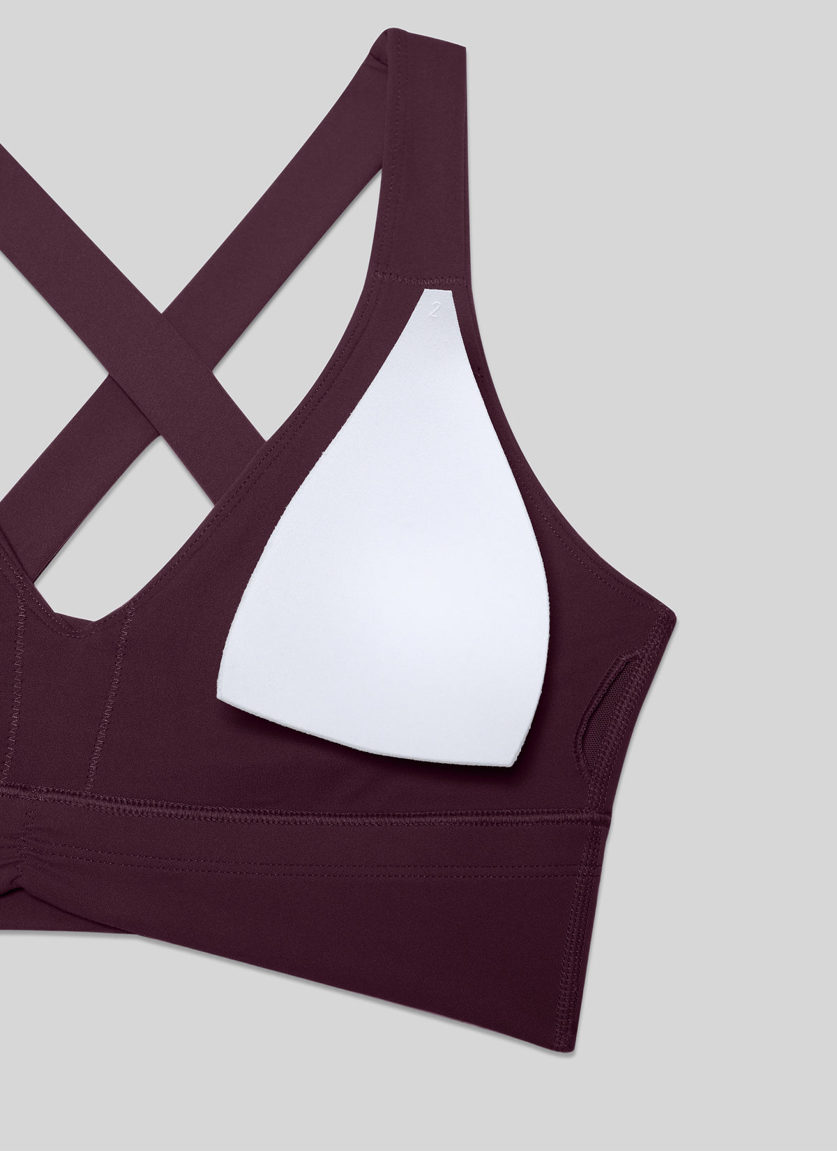 Sujetador de yoga CRZ YOGA para mujer, de sujeción ligera, con estampado « Butterluxe » y cuello en V fruncido, color morado oscuro @model_info:NUEVO