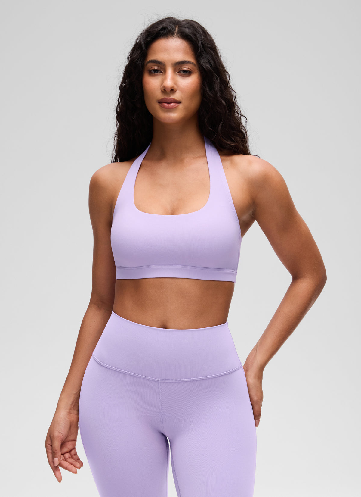 CRZ YOGA Womens Yoga Scoop Neck Padded Open Back Sports Bras Lavender Frost @model_info:S1