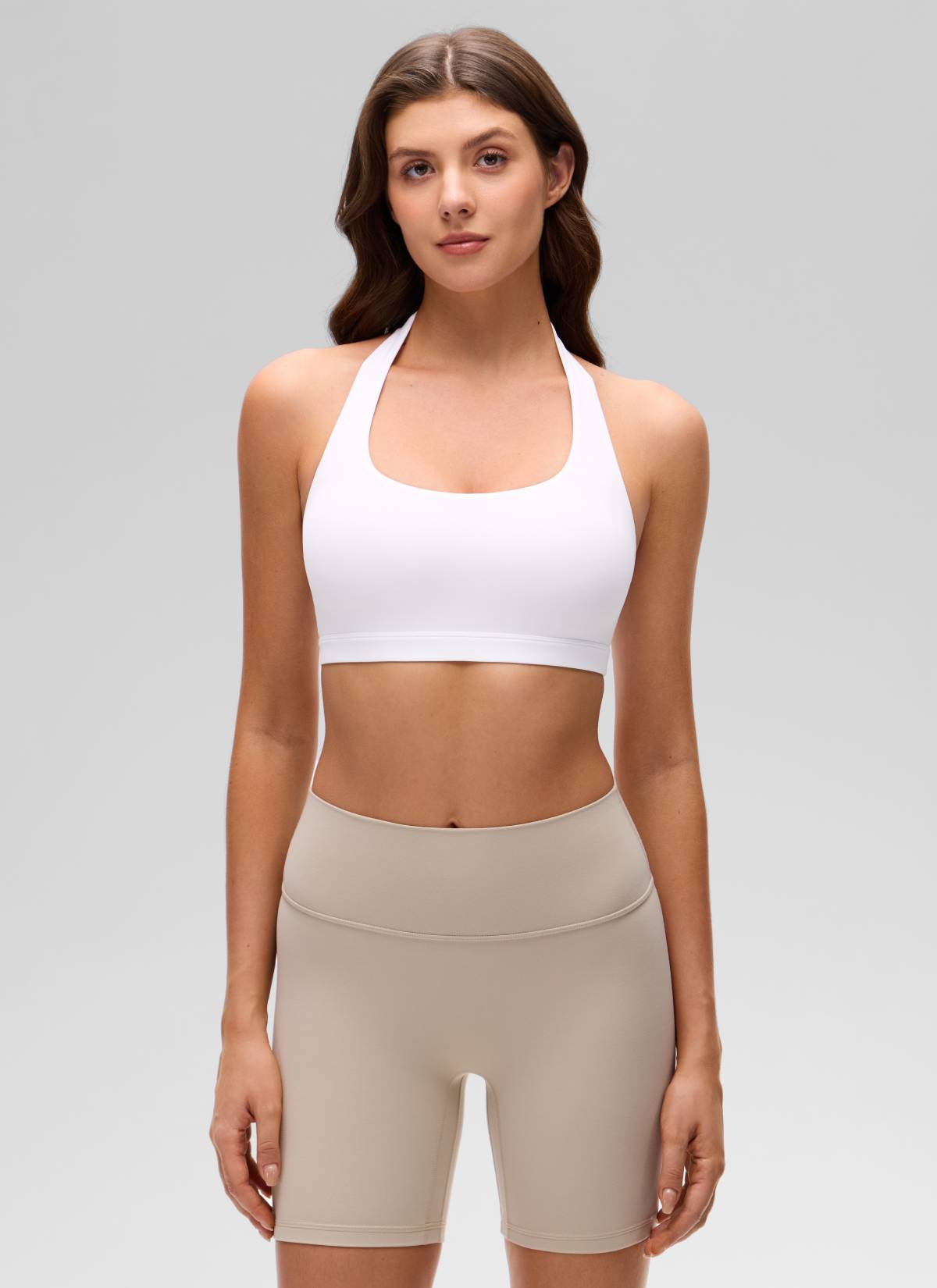 CRZ YOGA Womens Yoga Scoop Neck Padded Open Back Sports Bras White @model_info:Gelya