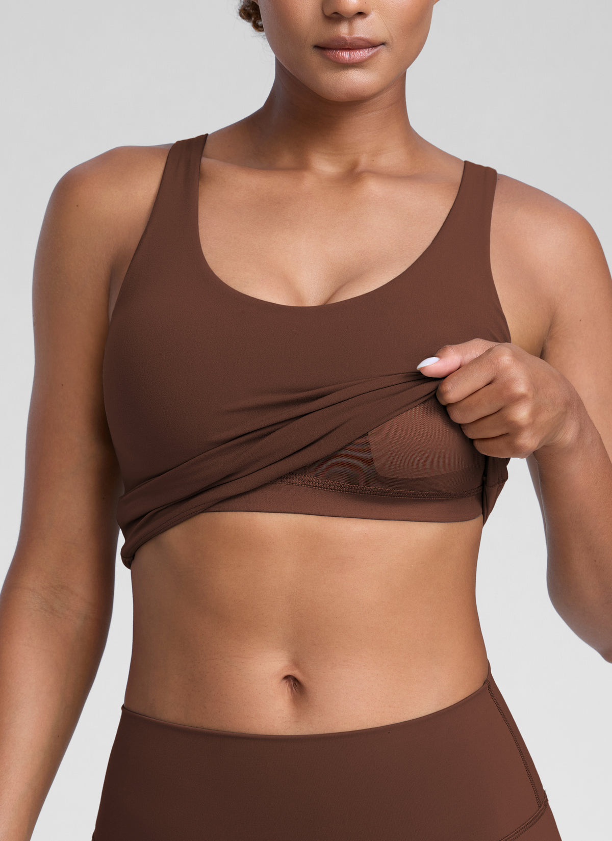 CRZ YOGA Dame Butterlift Racerback U-hals Yoga-BH med innebygd BH, kaffebrun @model_info:Barbara