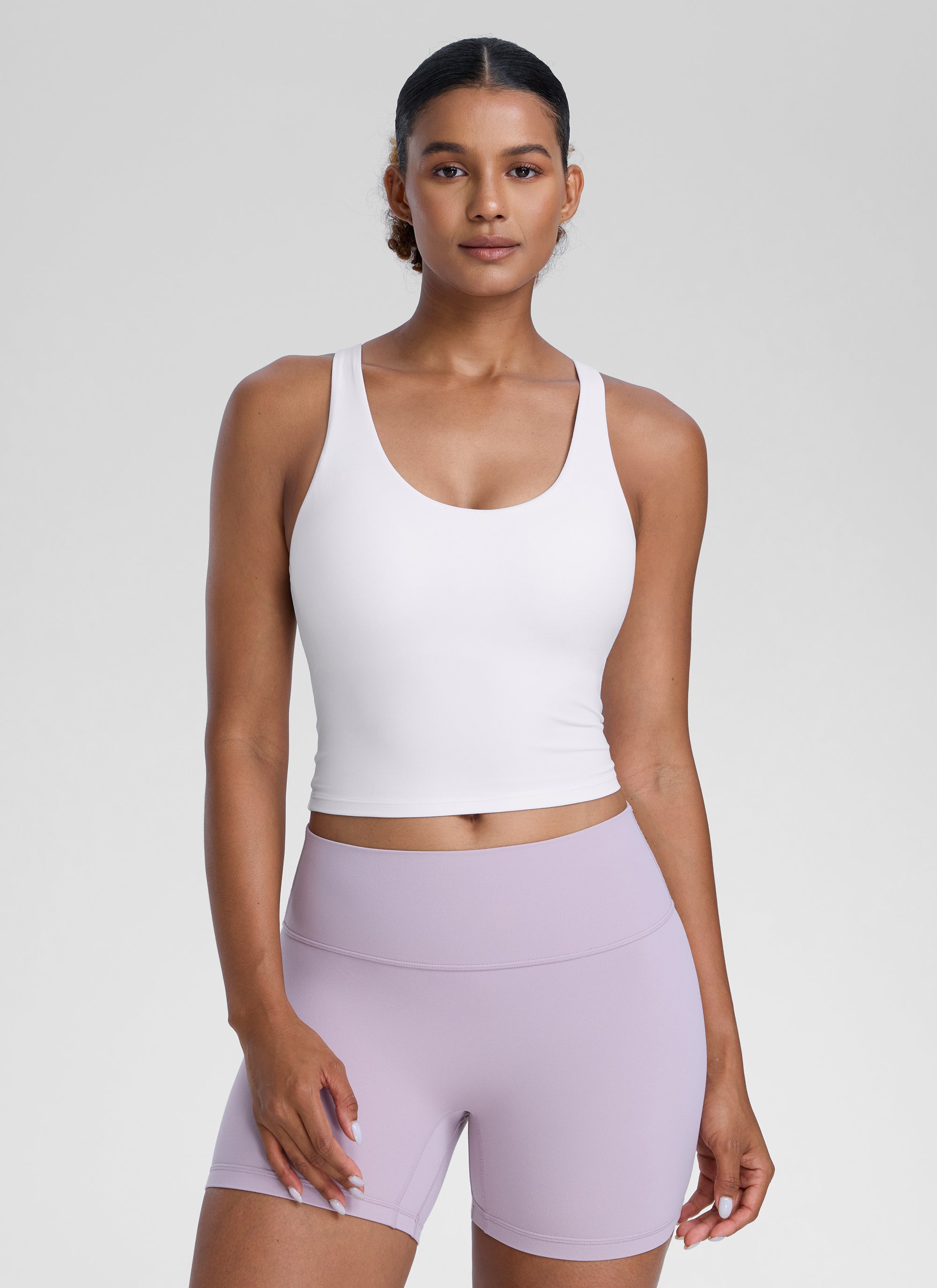 CRZ YOGA Dames Butterlift Racerback U-hals Yoga Tanktop met ingebouwde bh Wit