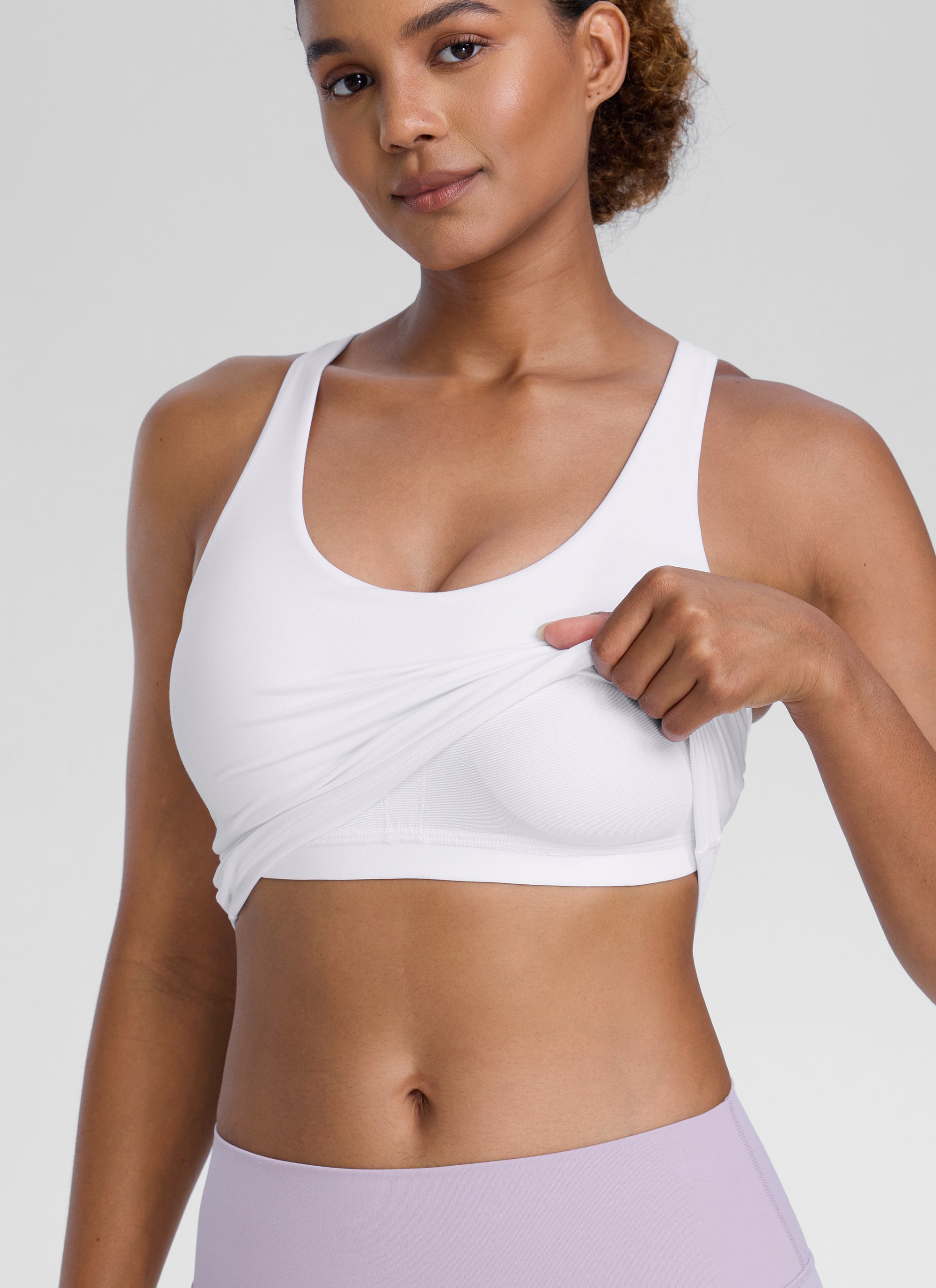 CRZ YOGA Womens Butterlift Racerback U Neck Yoga Built in Bra Tank White