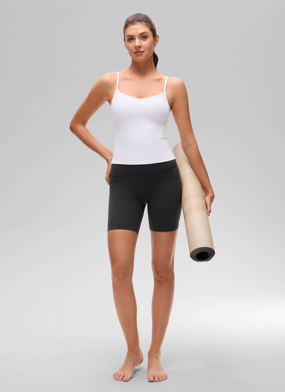 CRZ YOGA Women's Butterluxe Yoga U Back Waist Length Built in Bra Tank White @model_info:Gelya