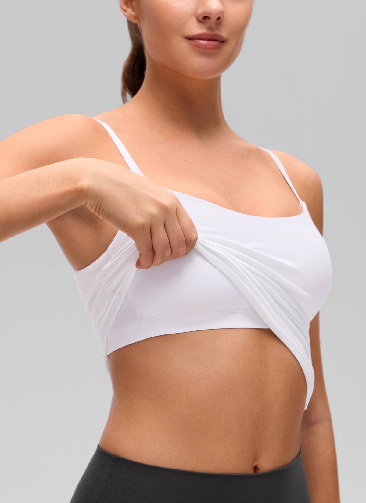 CRZ YOGA Women's Butterluxe Yoga U Back Waist Length Built in Bra Tank White @model_info:Gelya