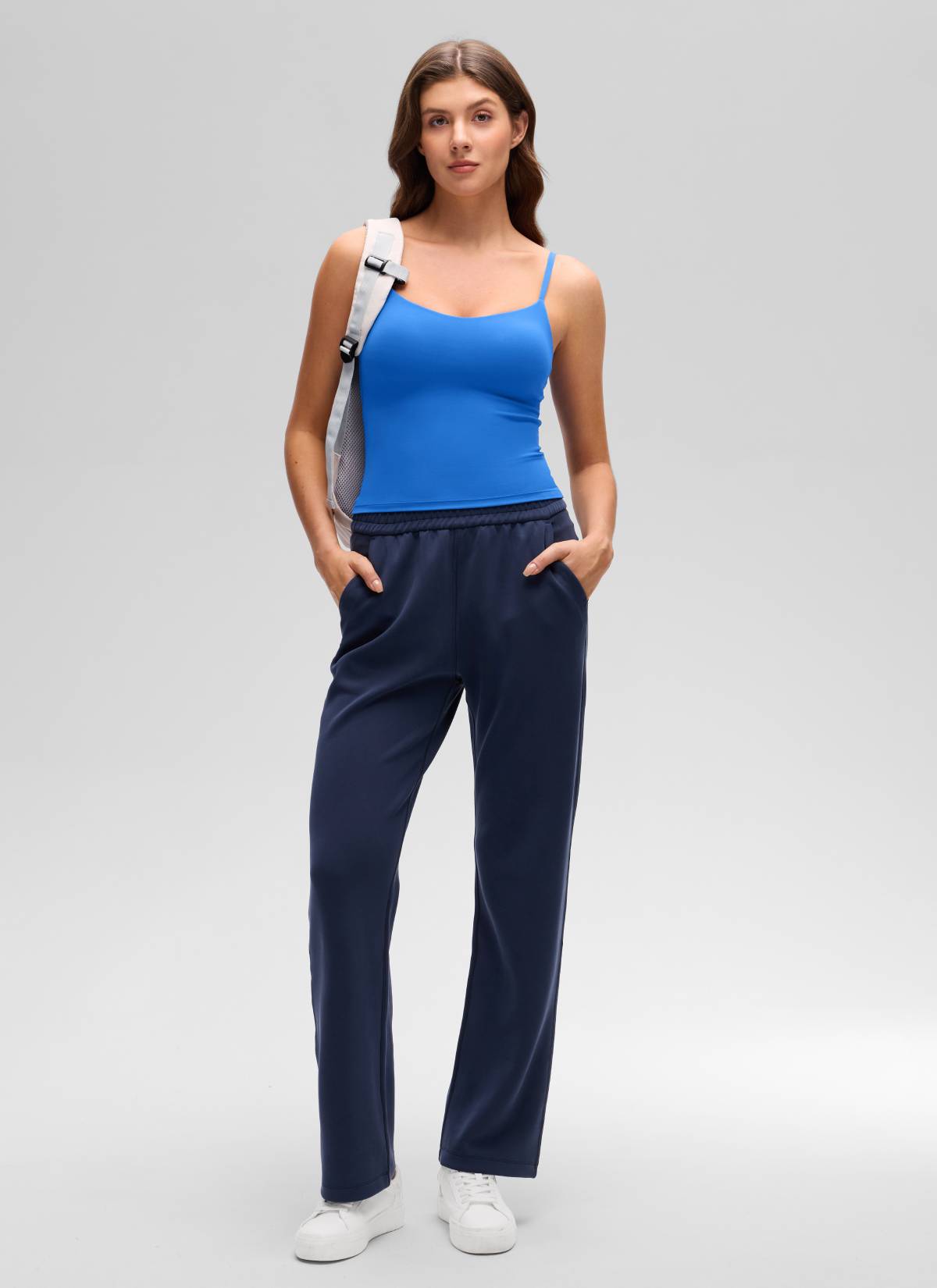 CRZ YOGA Women's Butterluxe Yoga U Back Waist Length Built in Bra Tank Sparkle Blue @model_info:Gelya
