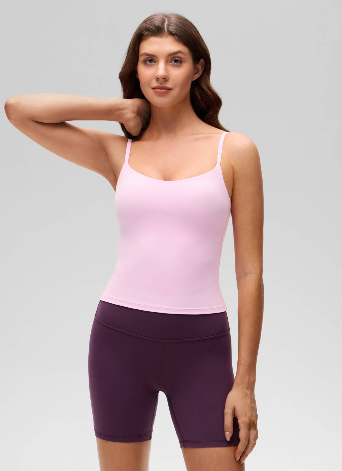 CRZ YOGA Women's Butterluxe Yoga U Back Waist Length Built in Bra Tank Vita Pink @model_info:Gelya