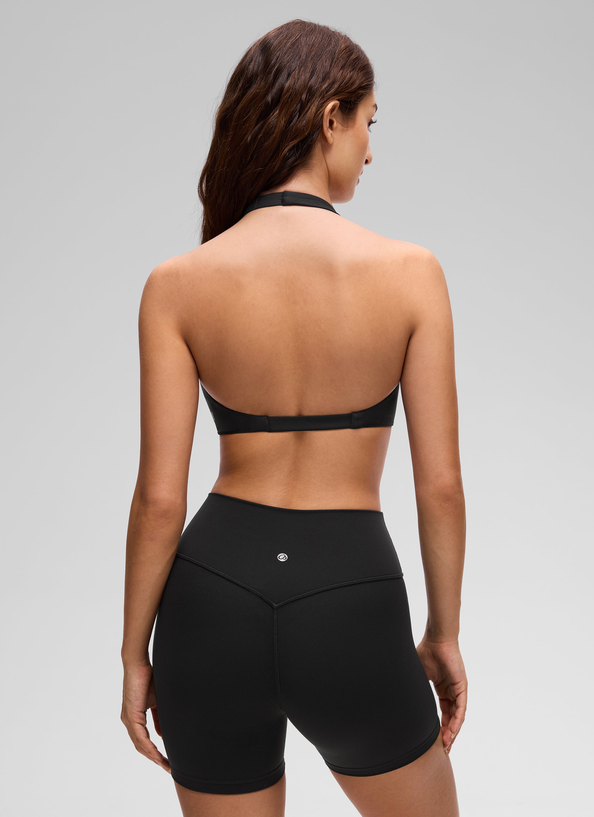 CRZ YOGA Damen Butterluxe Yoga V-Ausschnitt Crop Zweilagiger Sport-BH Schwarz