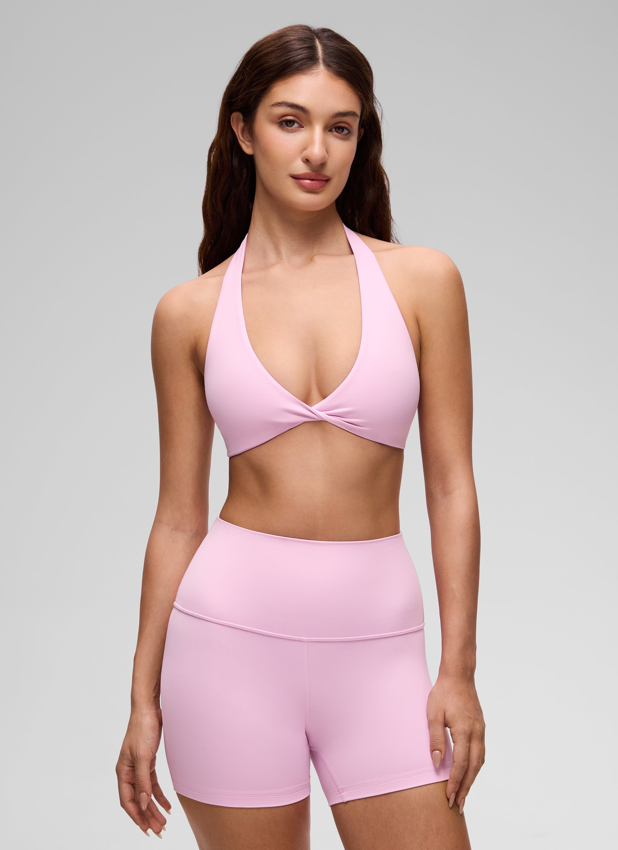 CRZ YOGA Damen Butterluxe Yoga V-Ausschnitt Crop Zweilagiger Sport-BH Vita Pink