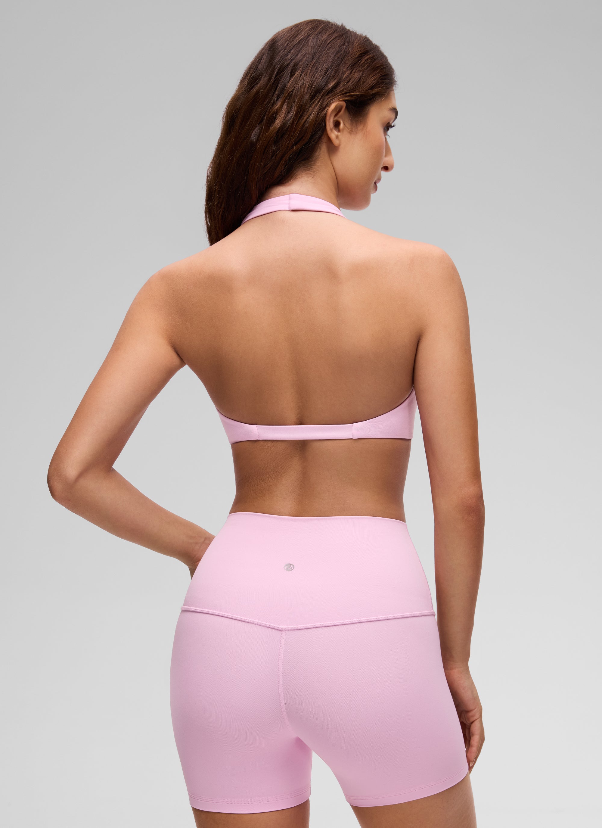 CRZ YOGA Damen Butterluxe Yoga V-Ausschnitt Crop Zweilagiger Sport-BH Vita Pink