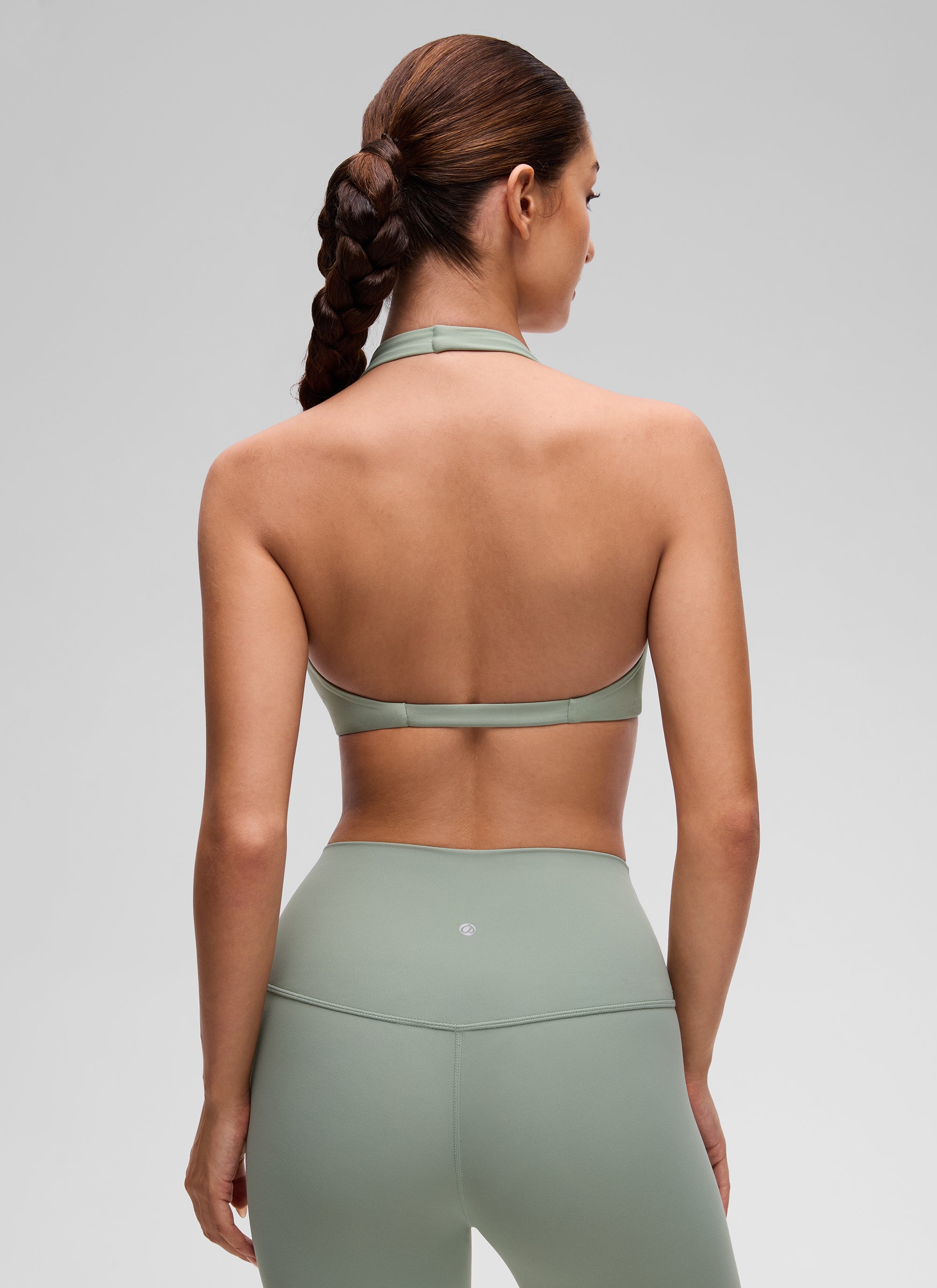 CRZ YOGA Damen Butterluxe Yoga V-Ausschnitt Crop Zweilagiger Sport-BH Green Palm Court