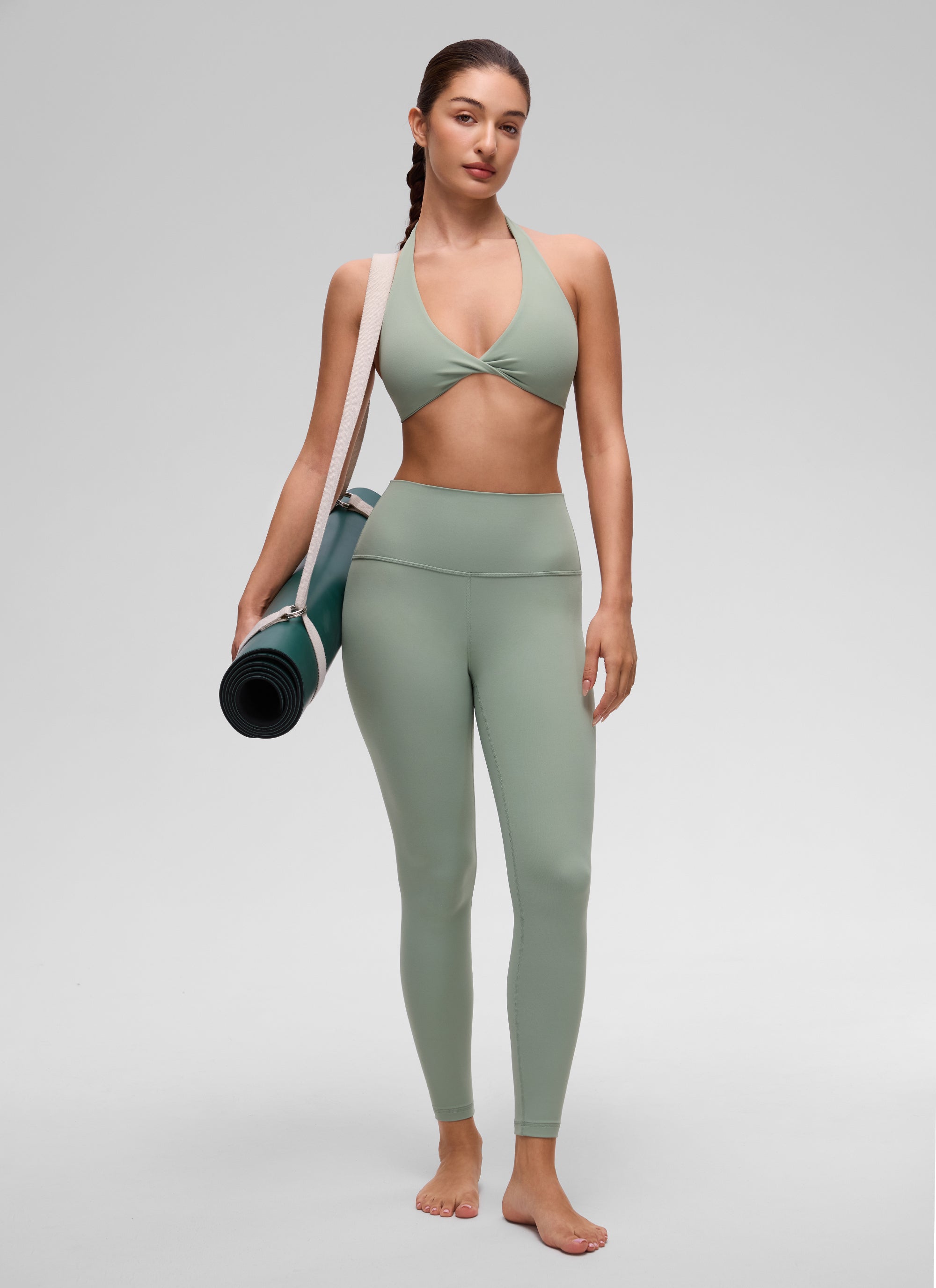 CRZ YOGA Damen Butterluxe Yoga V-Ausschnitt Crop Zweilagiger Sport-BH Green Palm Court