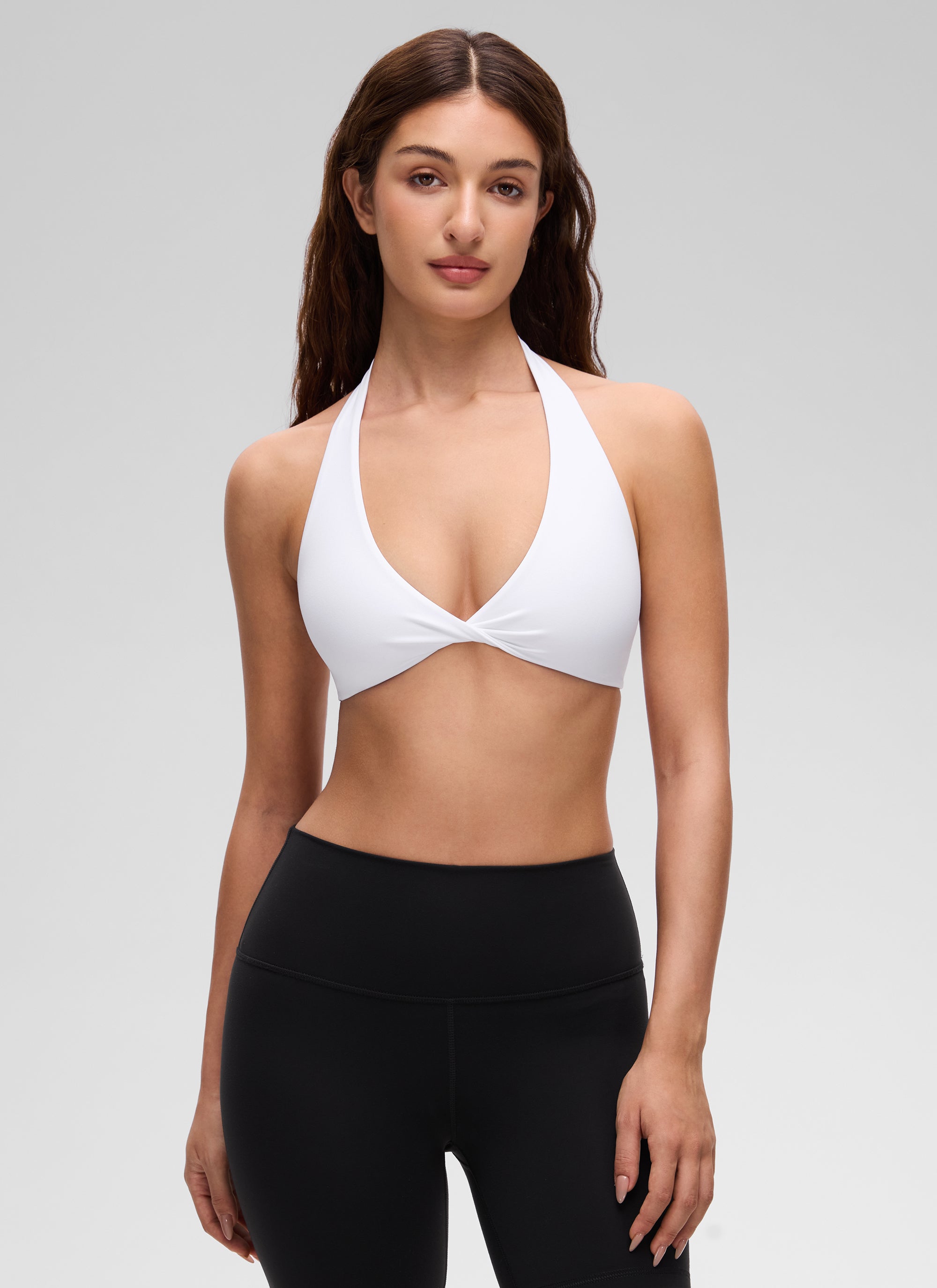 CRZ YOGA Damen Butterluxe Yoga V-Ausschnitt Crop Zweilagiger Sport-BH Weiß