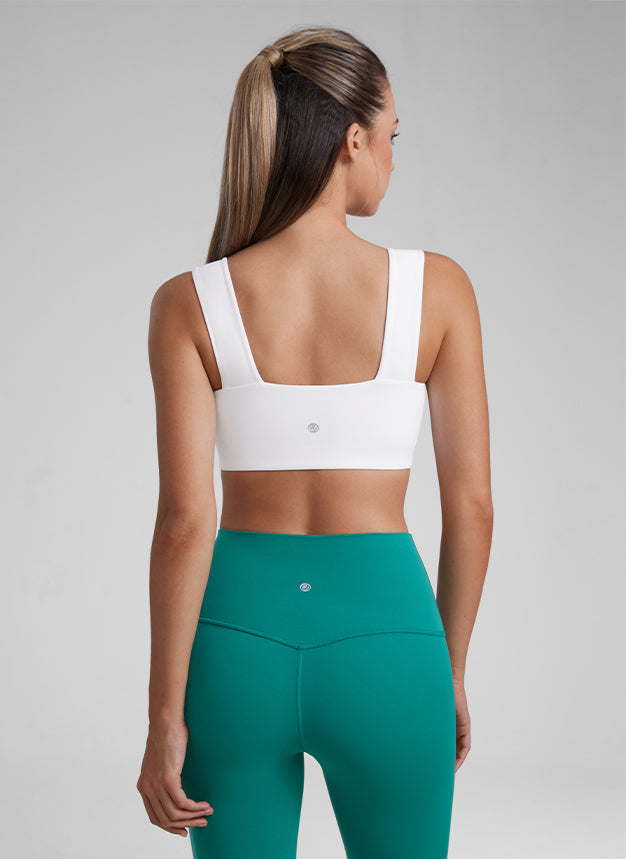 CRZ YOGA Soutien-gorge de sport Butterluxe à encolure carrée, dos ouvert et bretelles larges pour femme Blanc
