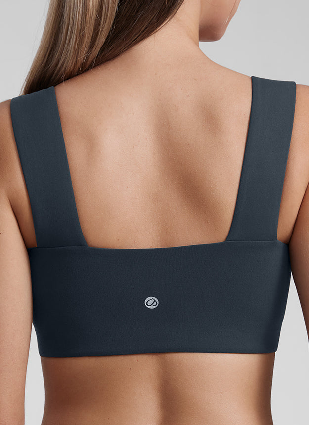 CRZ YOGA Soutien-gorge de sport Butterluxe à encolure carrée, dos ouvert et bretelles larges pour femme Bleu Marine