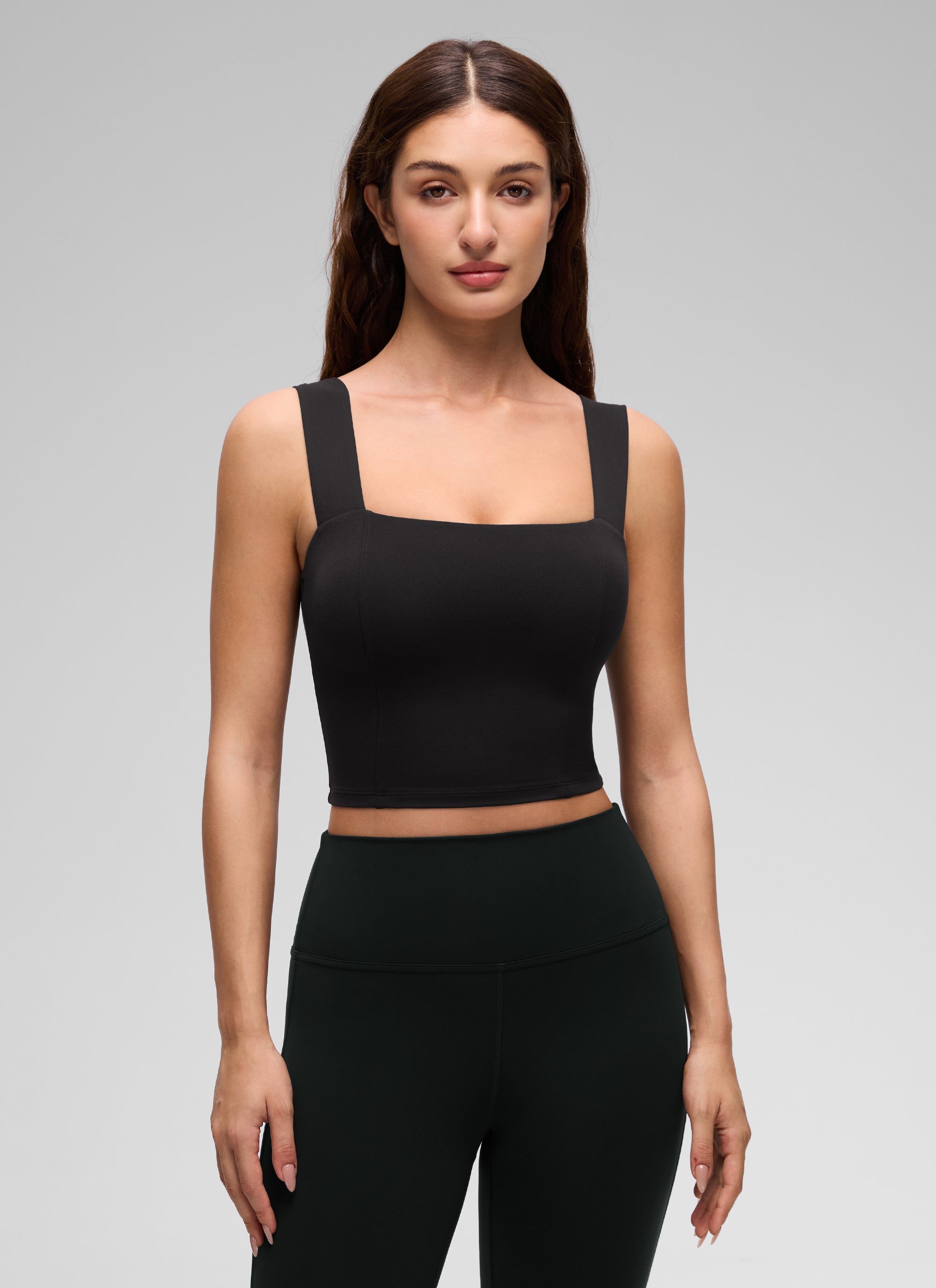 Débardeur court à encolure carrée et soutien-gorge intégré Butterluxe pour femme CRZ YOGA Noir