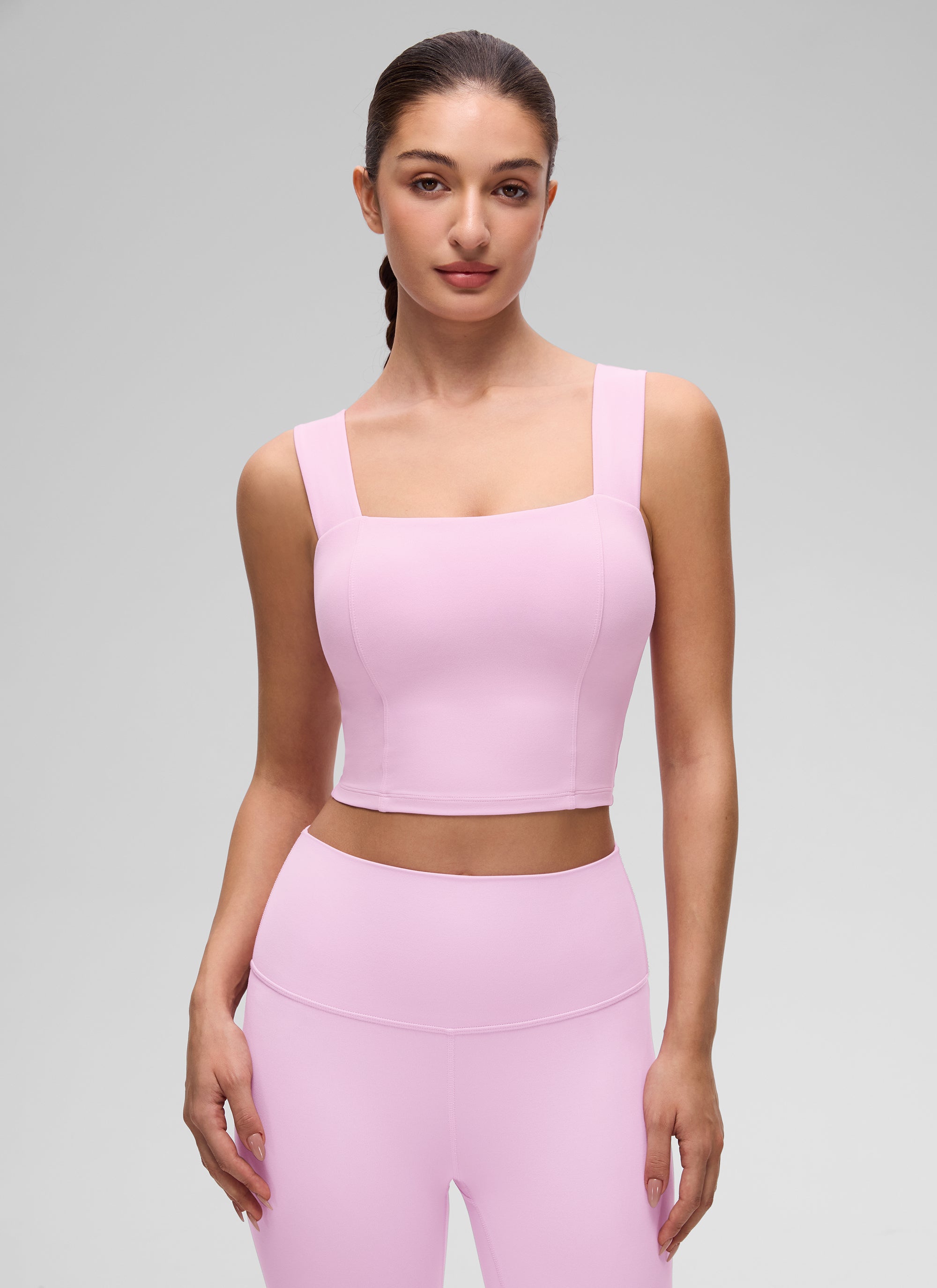 Débardeur court CRZ YOGA Butterluxe pour femme, col carré, soutien-gorge intégré, rose Vita
