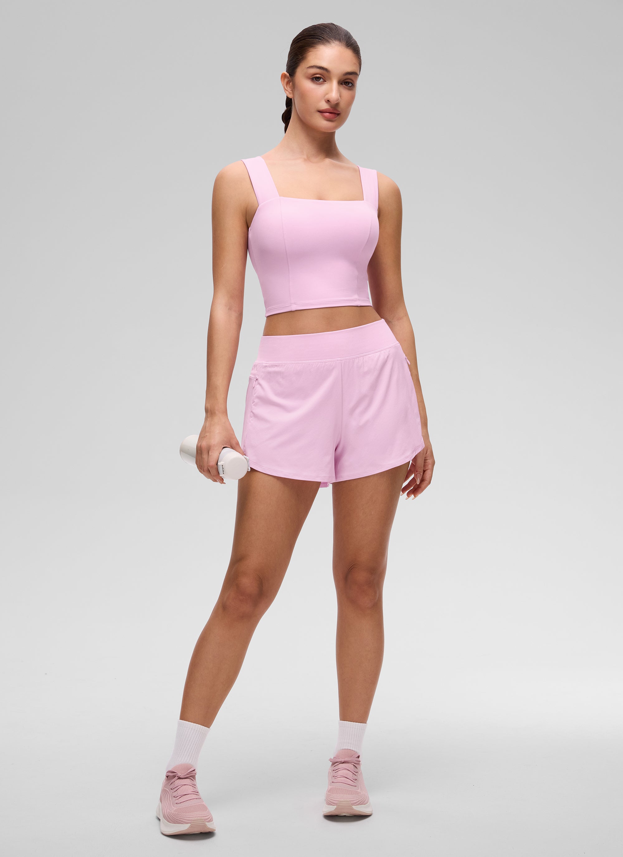 Débardeur court CRZ YOGA Butterluxe pour femme, col carré, soutien-gorge intégré, rose Vita