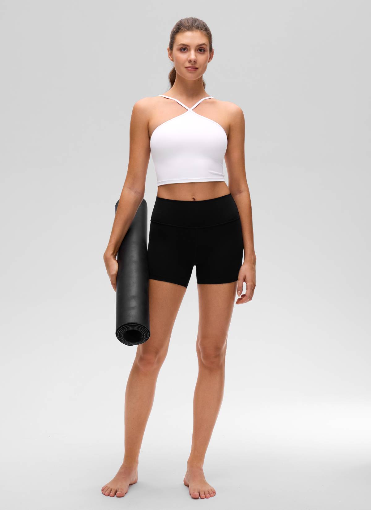 CRZ YOGA Damen- Butterluxe -Yoga-Cross-Halter-Crop-Top mit integriertem BH, weiß