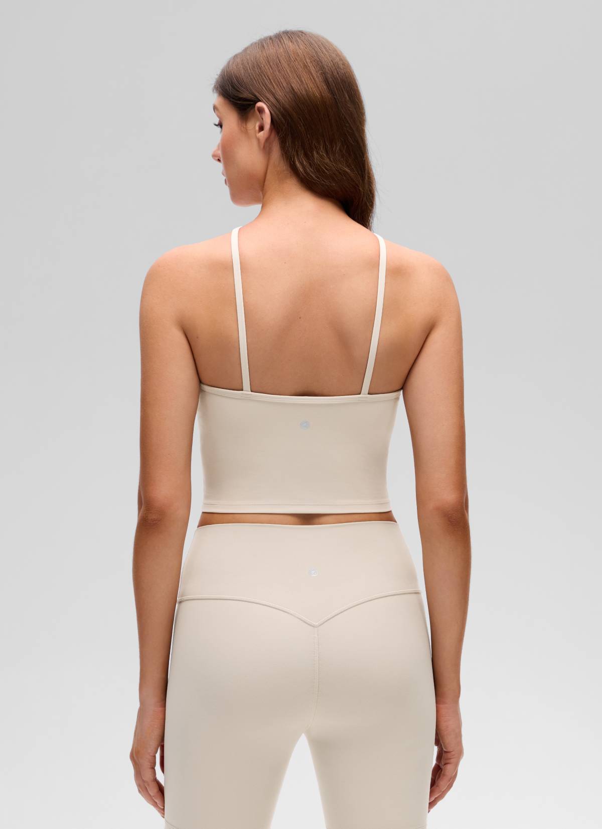 CRZ YOGA Damen- Butterluxe -Yoga-Cross-Halter-Crop-Top mit integriertem BH – Mojave Tan
