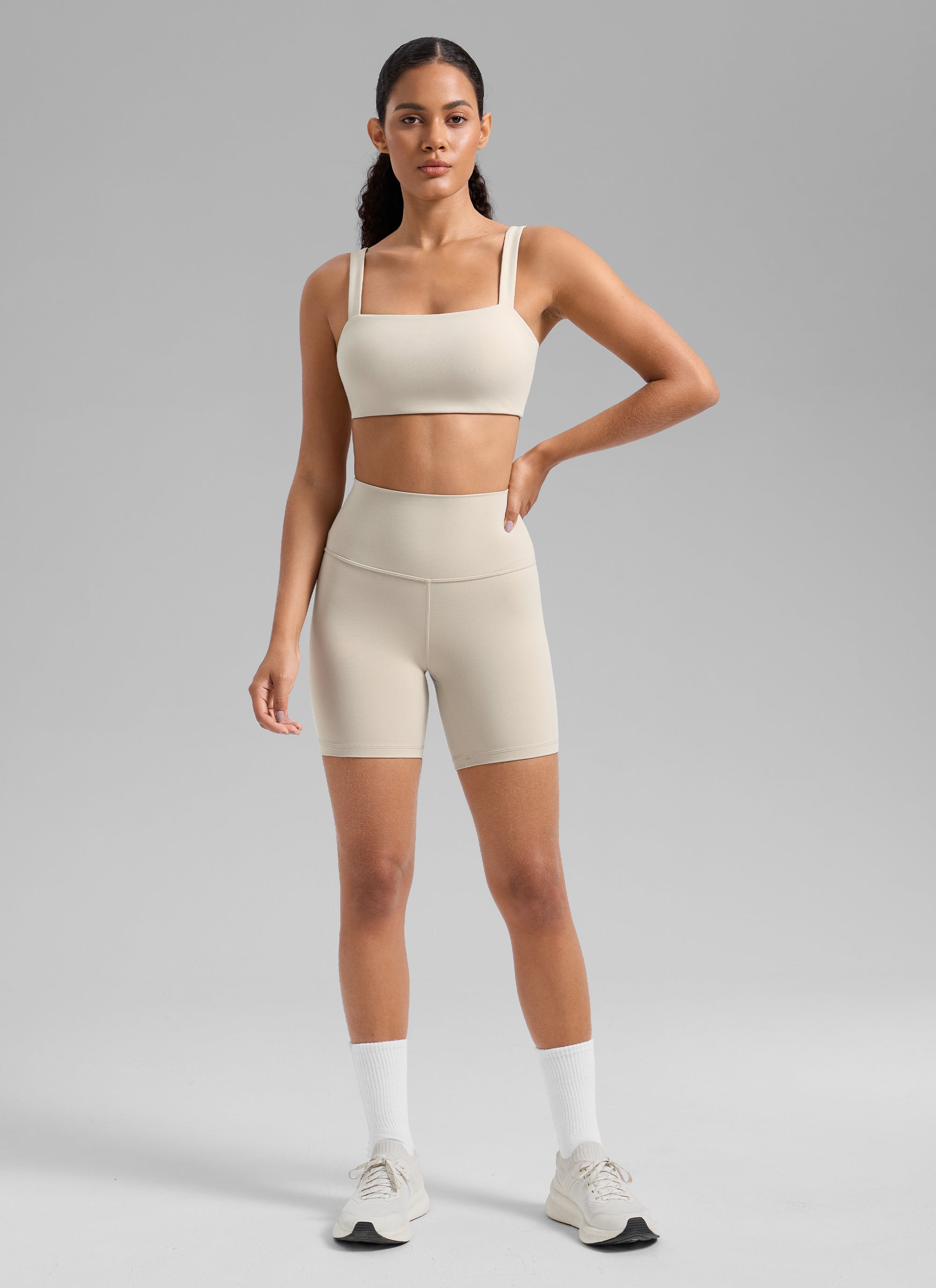 CRZ YOGA Dames Butterlift Workout Vierkante hals Met ingebouwde sport-bh Mojave Tan