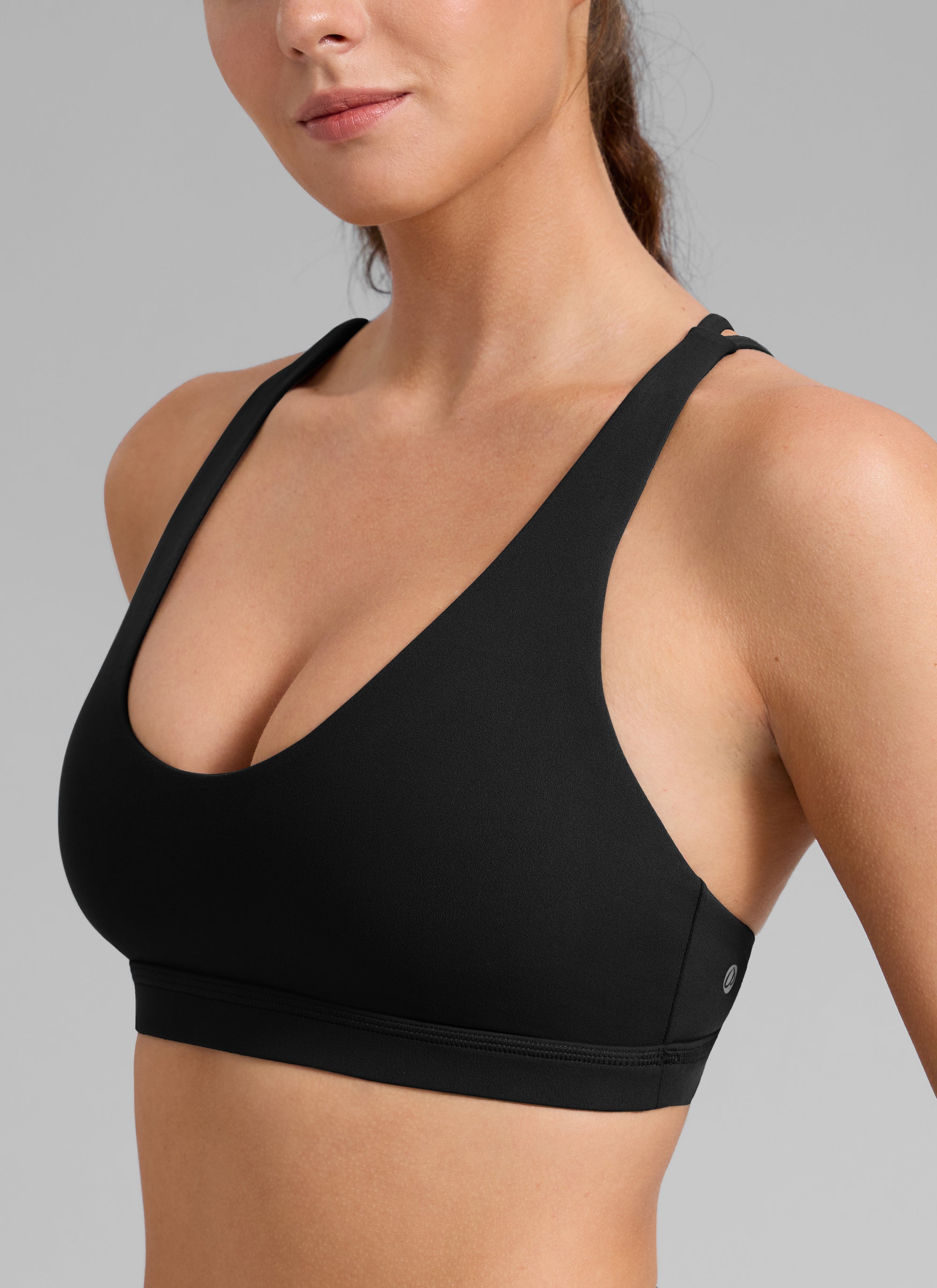 CRZ YOGA Butterlift Sujetador Deportivo de Entrenamiento con Escote en U y Espalda Cruzada para Mujer Negro