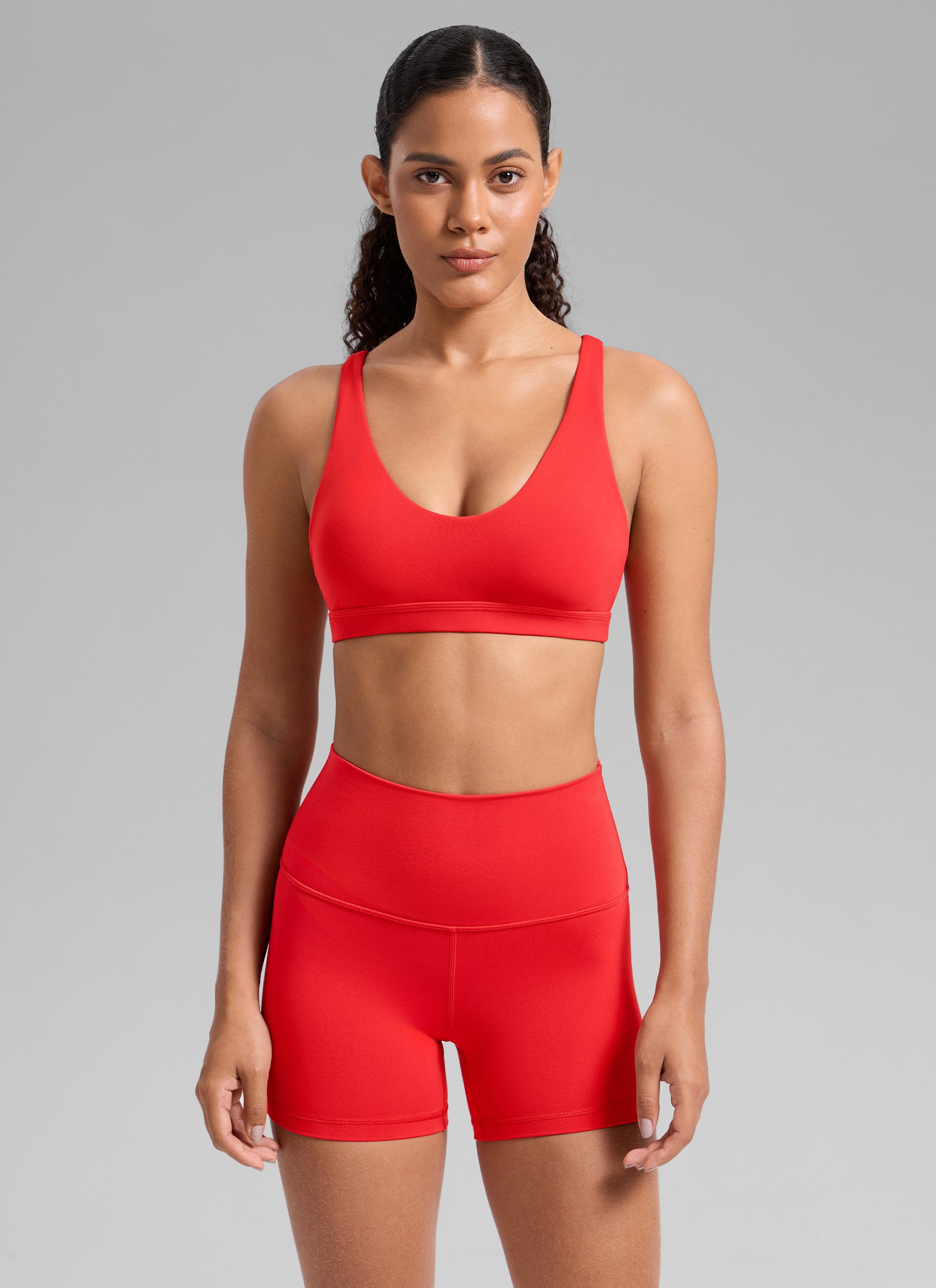 CRZ YOGA Butterlift Sujetador Deportivo de Entrenamiento con Escote en U y Espalda Cruzada para Mujer Rojo Intenso