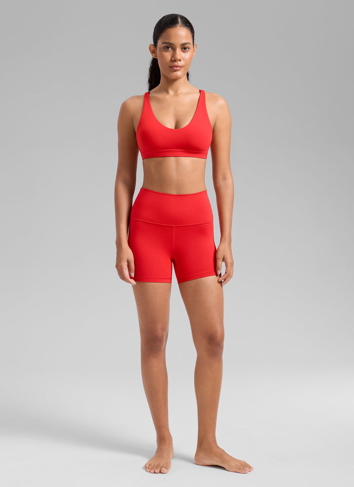 CRZ YOGA Women's Butterlift Workout U Neck Cross Back Sports Bra Deep Red @model_info:Gabi