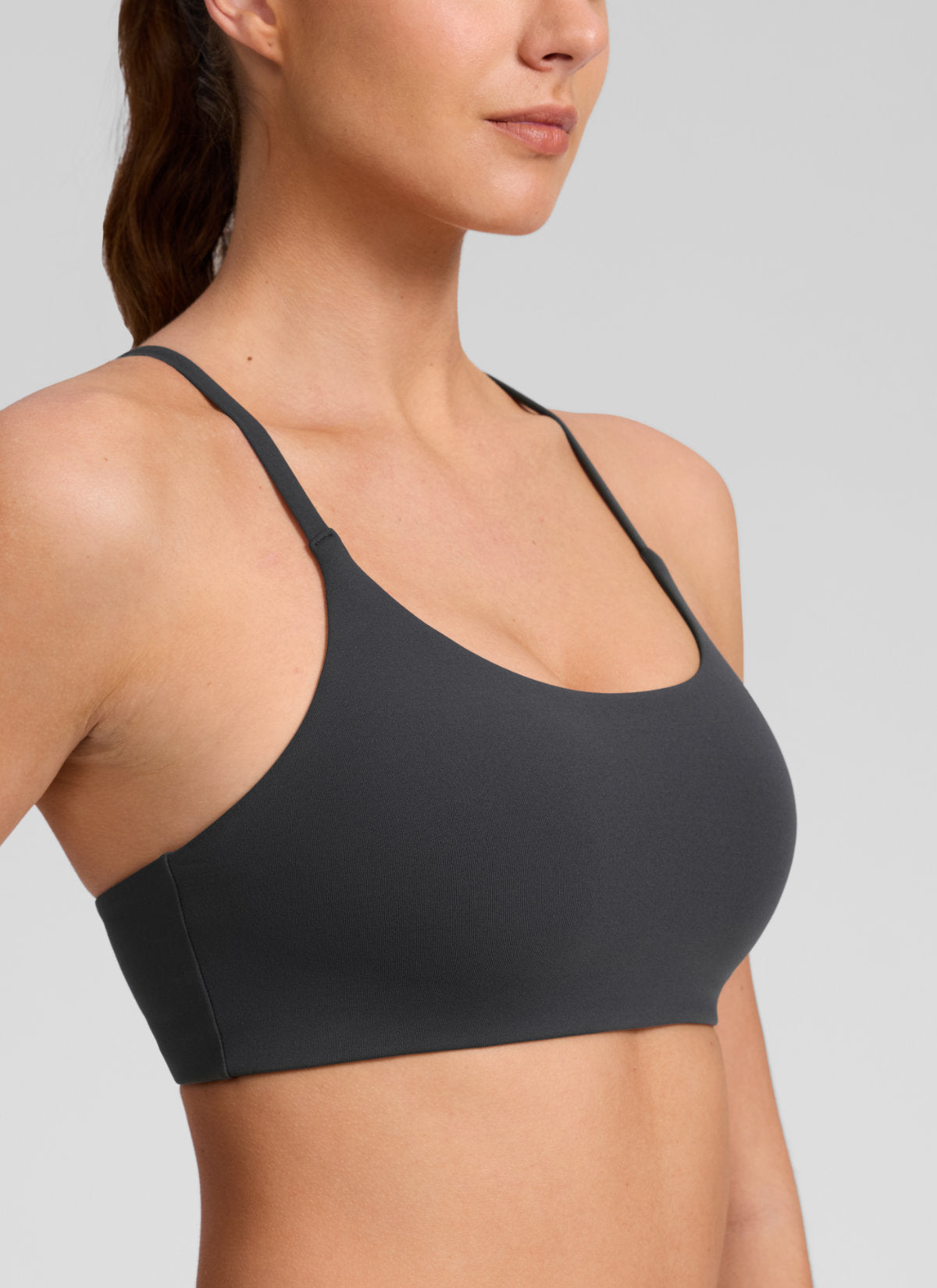 CRZ YOGA Dames Butterlift® Yoga Sport-bh met V-rug Dubbel Gevoerd Mysterious Grey