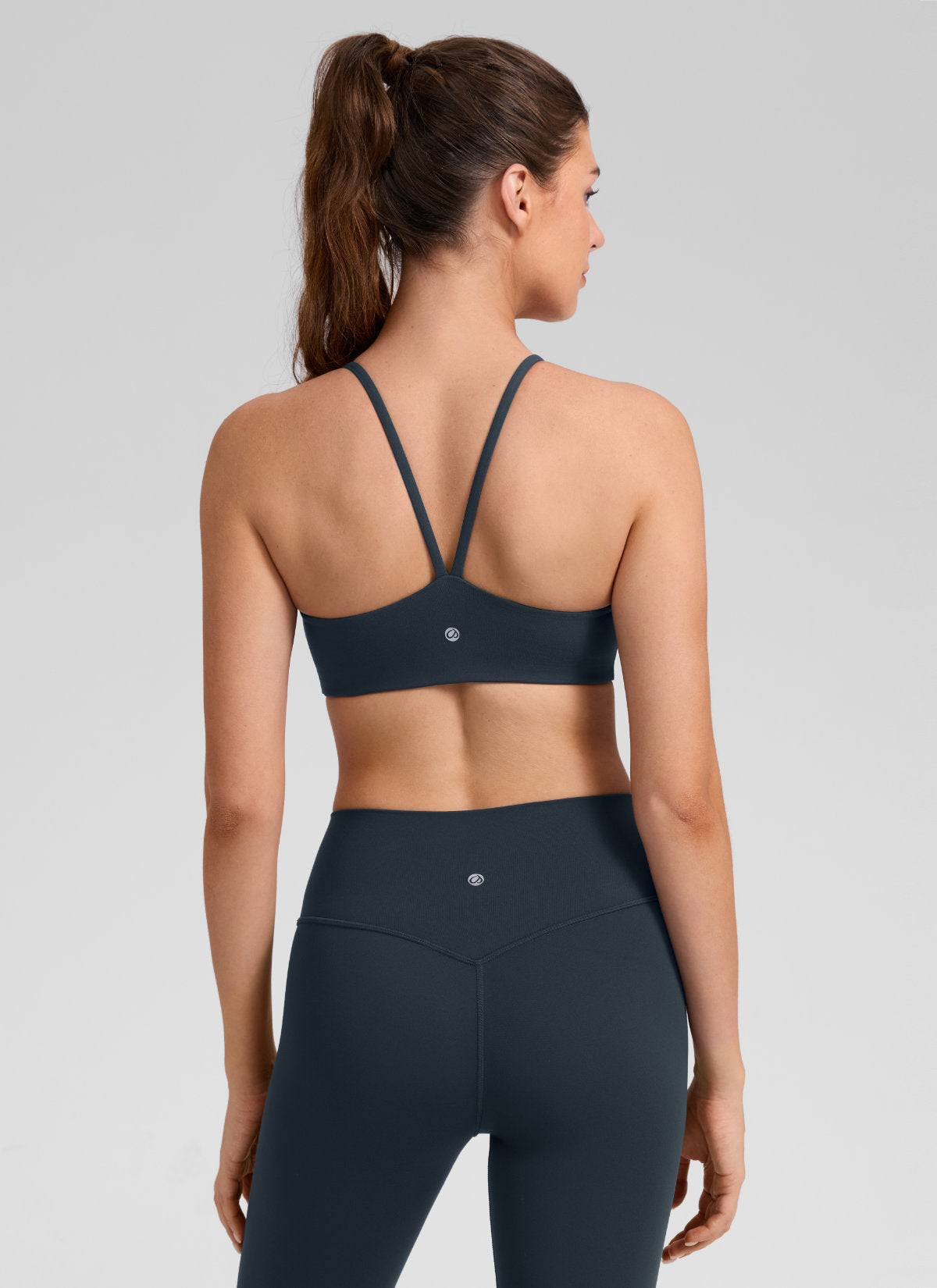 CRZ YOGA Dames Butterlift® Yoga Sportbeha met V-rug en dubbele voering Donkerblauw