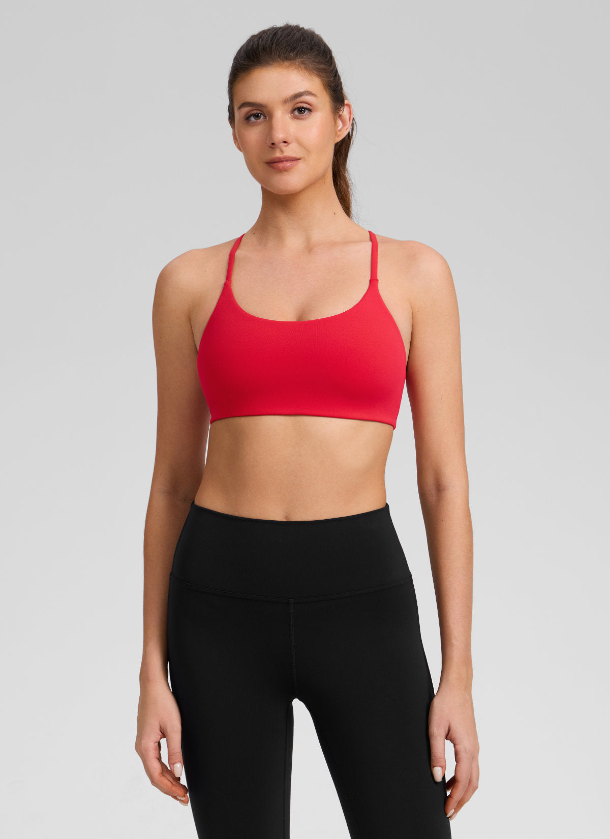 CRZ YOGA Dames Butterlift® Yoga Sportbeha met V-rug en dubbele voering Aurora Rood