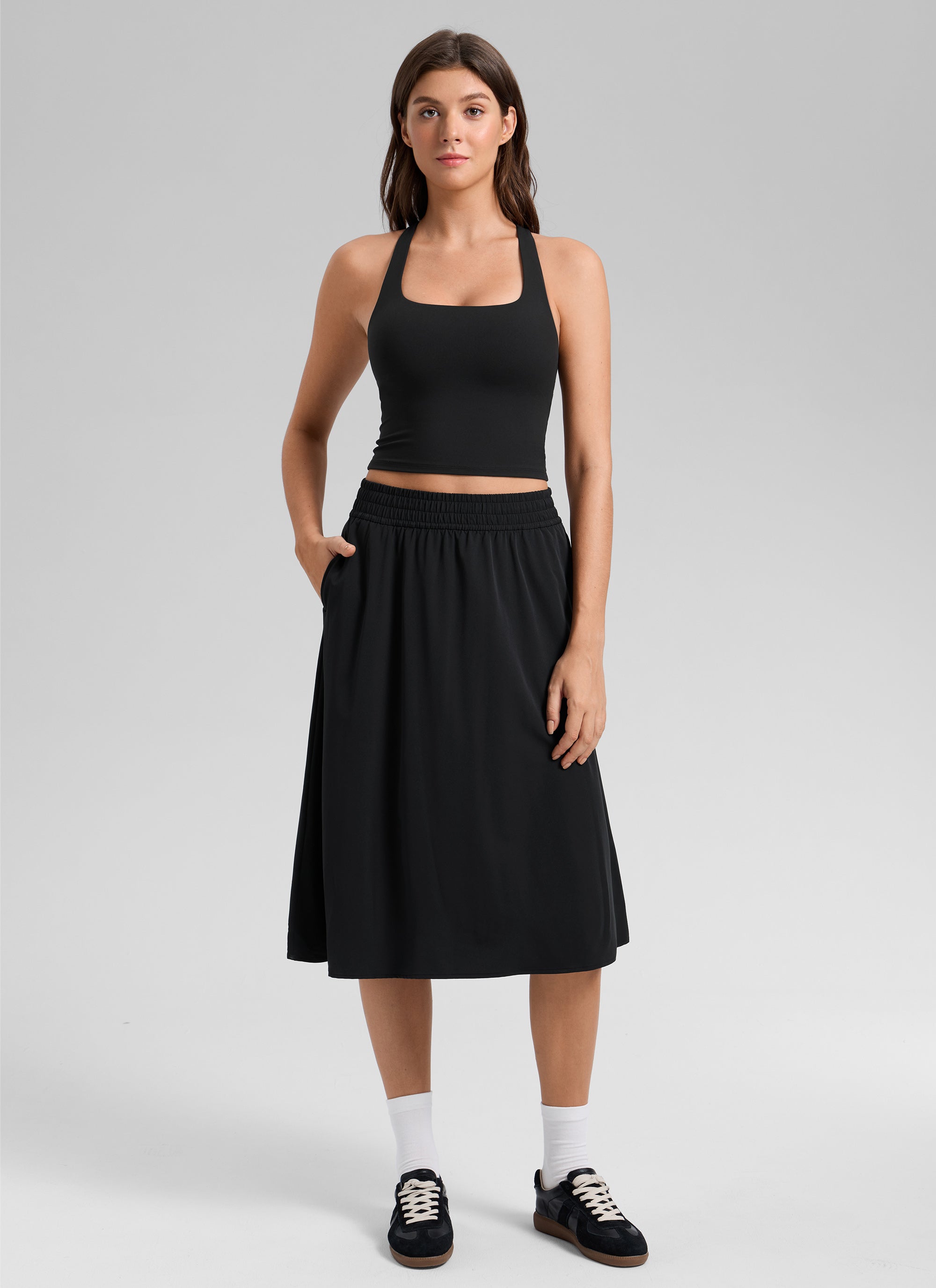CRZ YOGA para Mujer Butterlift Top Corto de Entrenamiento con Sujetador Incorporado y Espalda Cruzada Negro