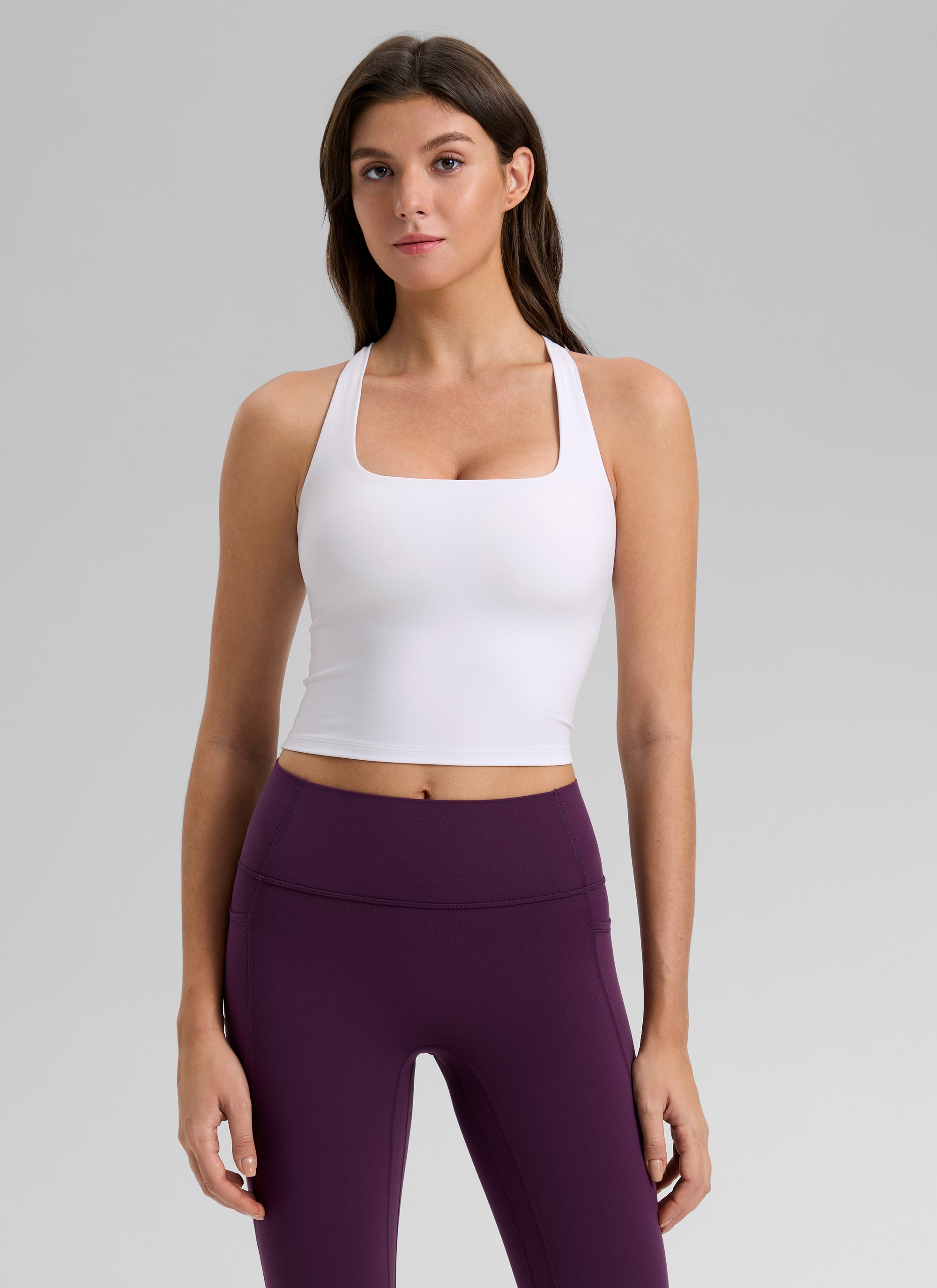 CRZ YOGA para Mujer Butterlift Top Corto de Entrenamiento con Sujetador Incorporado y Espalda Cruzada Blanco