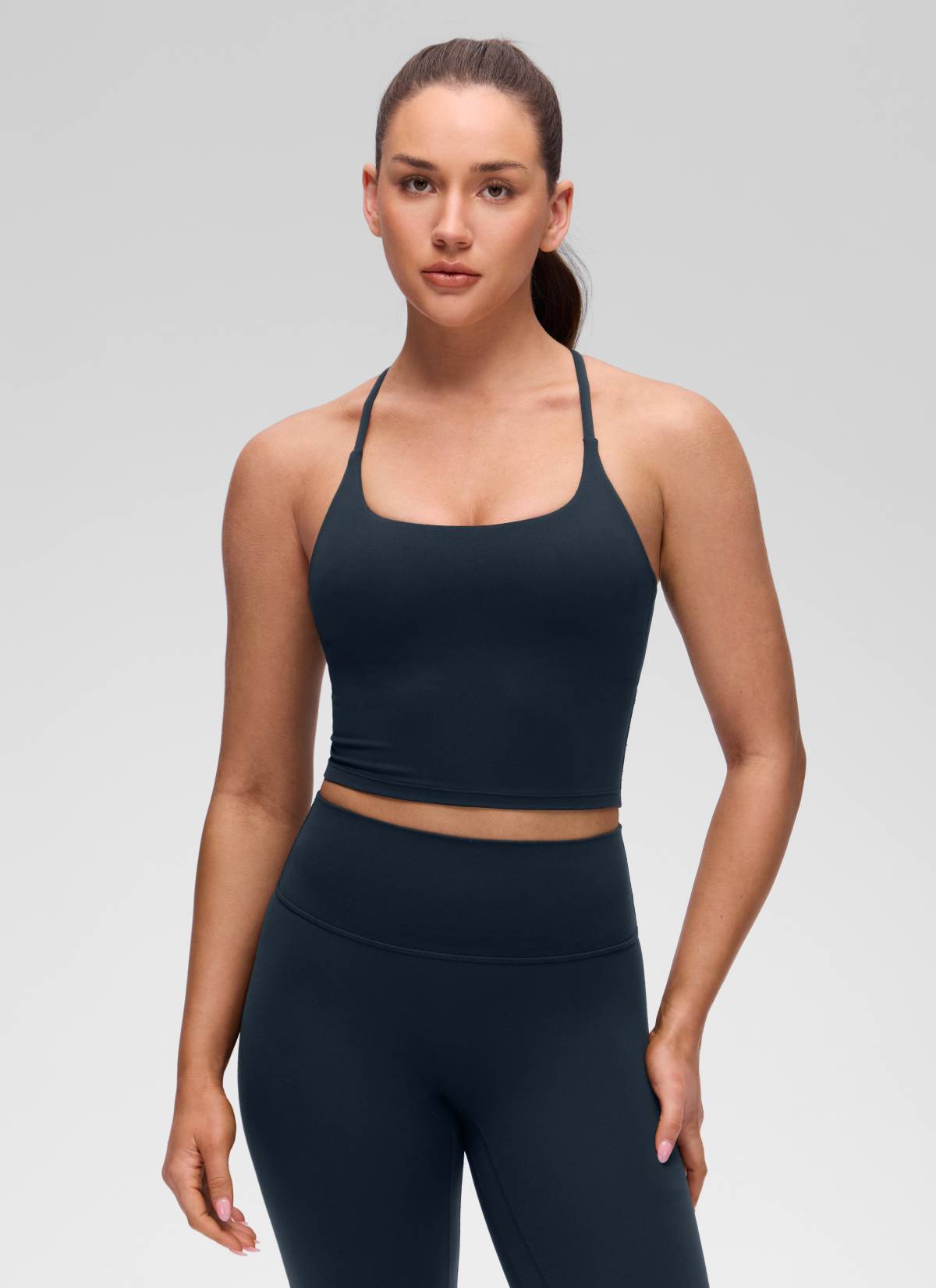 CRZ YOGA Damen- Butterluxe -Tanktop mit U-Ausschnitt, gedrehtem Rücken und integriertem BH, True Navy