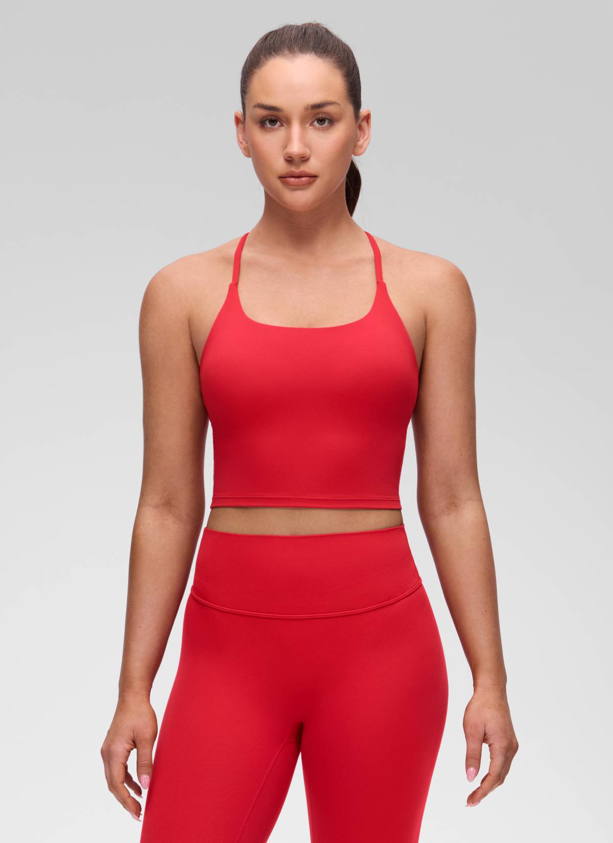 CRZ YOGA Damen- Butterluxe -Tanktop mit U-Ausschnitt, gedrehtem Rücken und integriertem BH, Farbe: Aurora-Rot