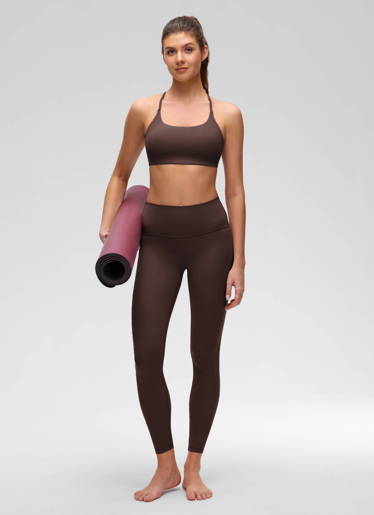 CRZ YOGA Women's Butterluxe Yoga Scoop Neck Twist Cross Back Sport Bra Hot Fudge Brown
