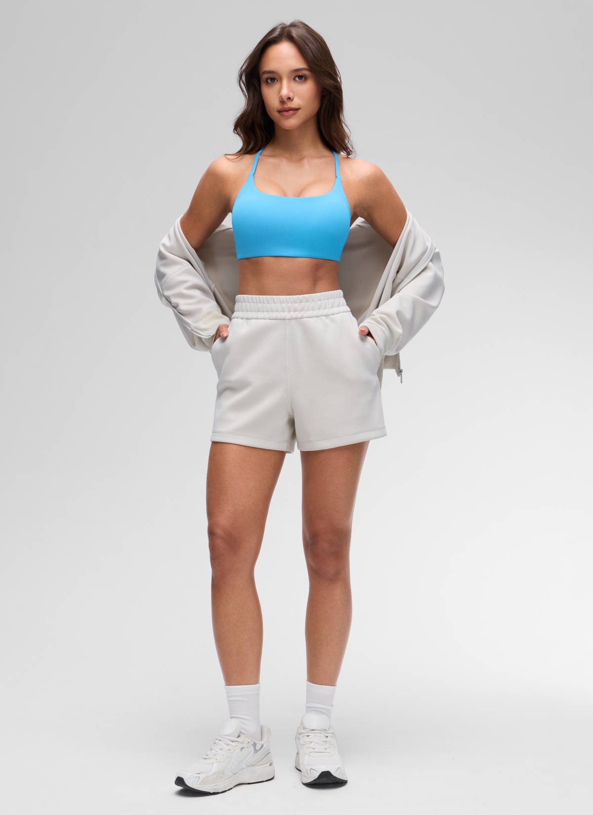 CRZ YOGA Sutien sport pentru femei Butterluxe, cu decolteu rotund, cu răsucire și spate încrucișat, albastru kayak