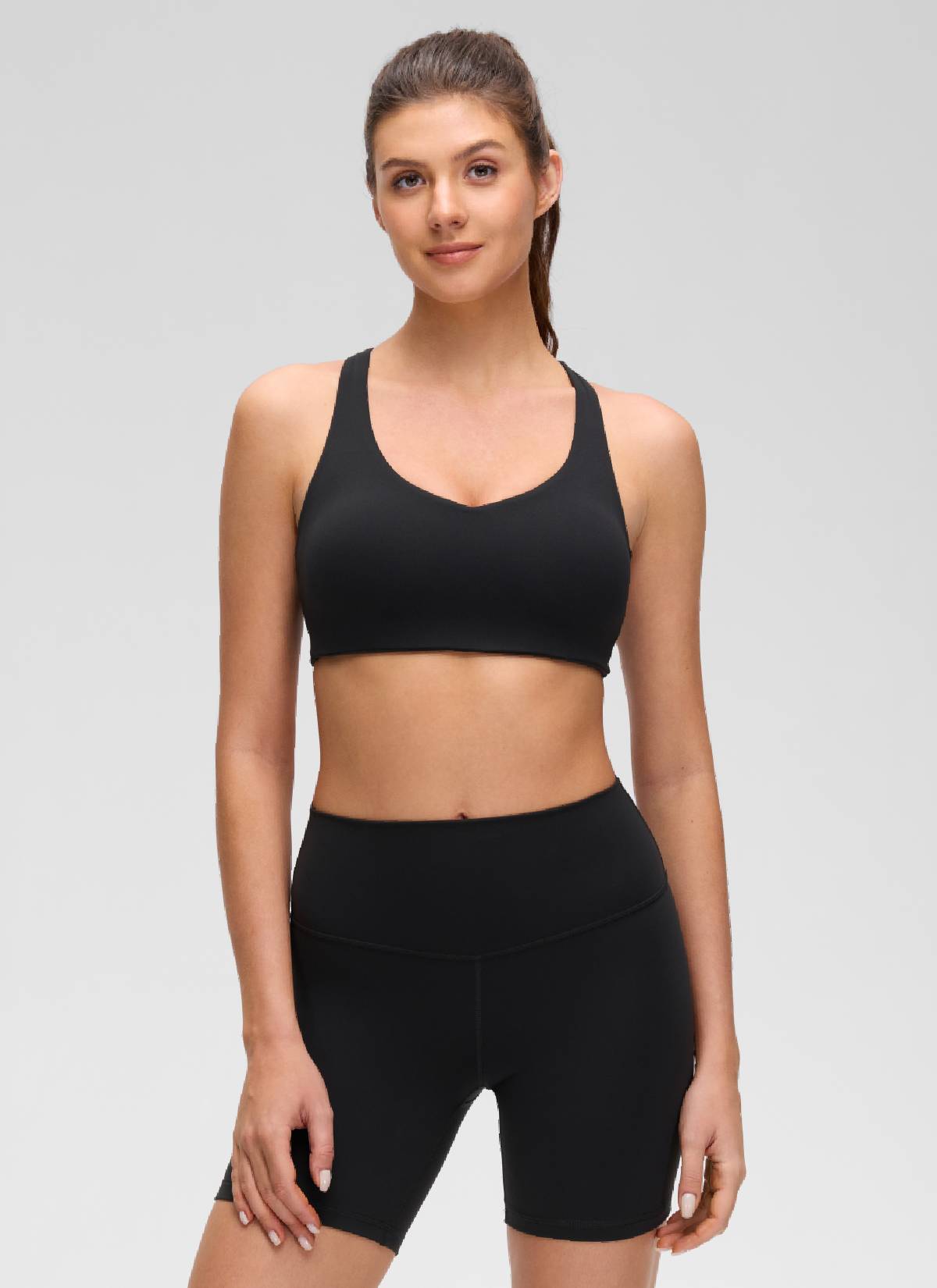 Soutien-gorge de sport de yoga Butterluxe à col en V et dos à brides CRZ YOGA pour femme Noir