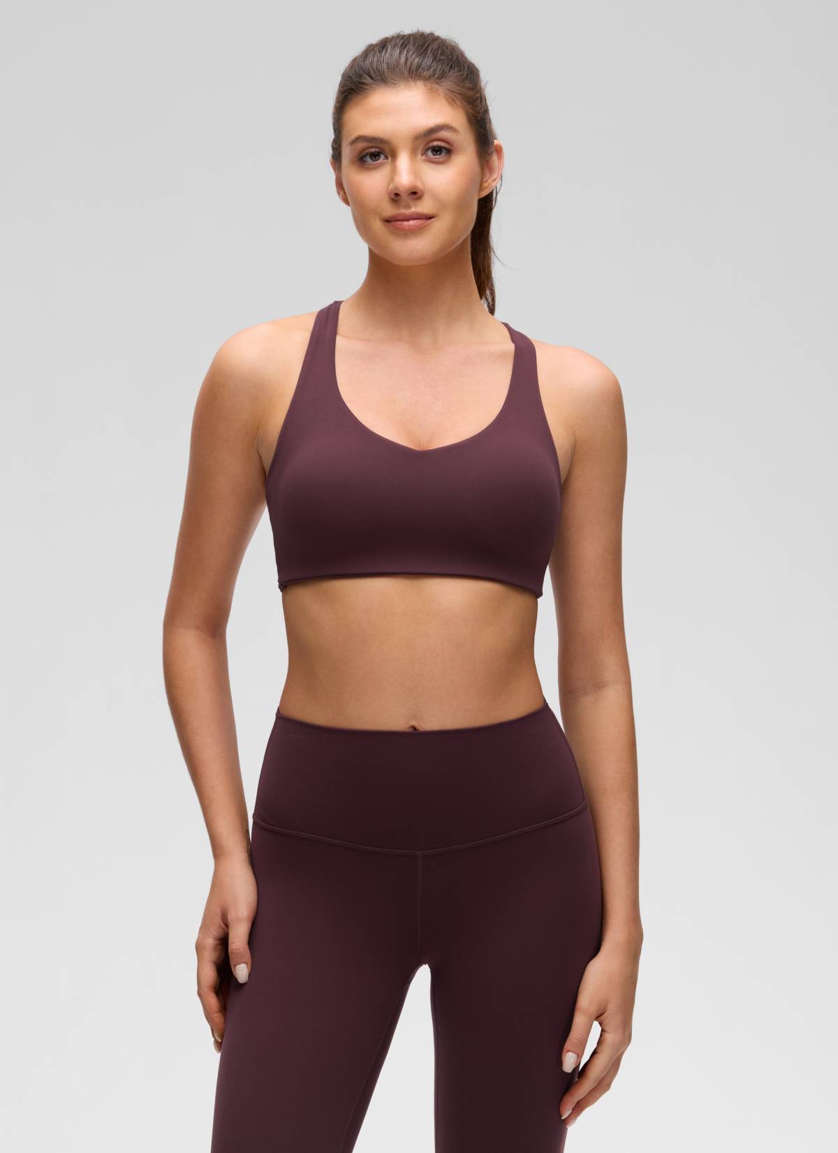 CRZ YOGA Femme, Soutien-gorge de sport Butterluxe Yoga, col en V, dos à bretelles, Prune Mûre