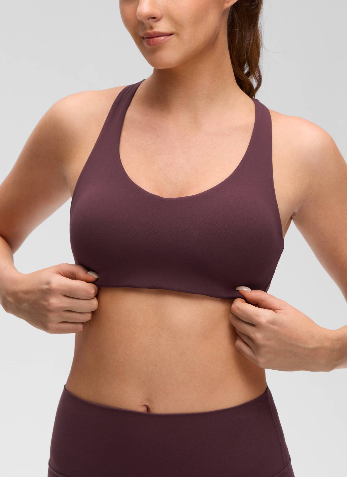 CRZ YOGA Femme, Soutien-gorge de sport Butterluxe Yoga, col en V, dos à bretelles, Prune Mûre