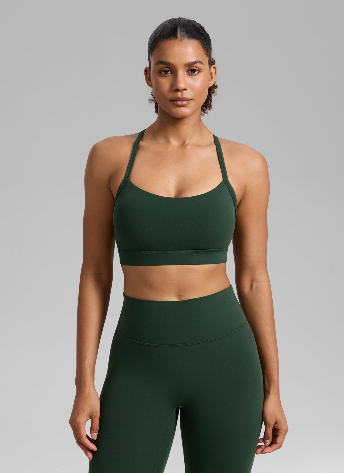 CRZ YOGA Women's Butterlift Yoga U Neck Cross Back Keyhole Sports Bra Legend Green @model_info:Barbara