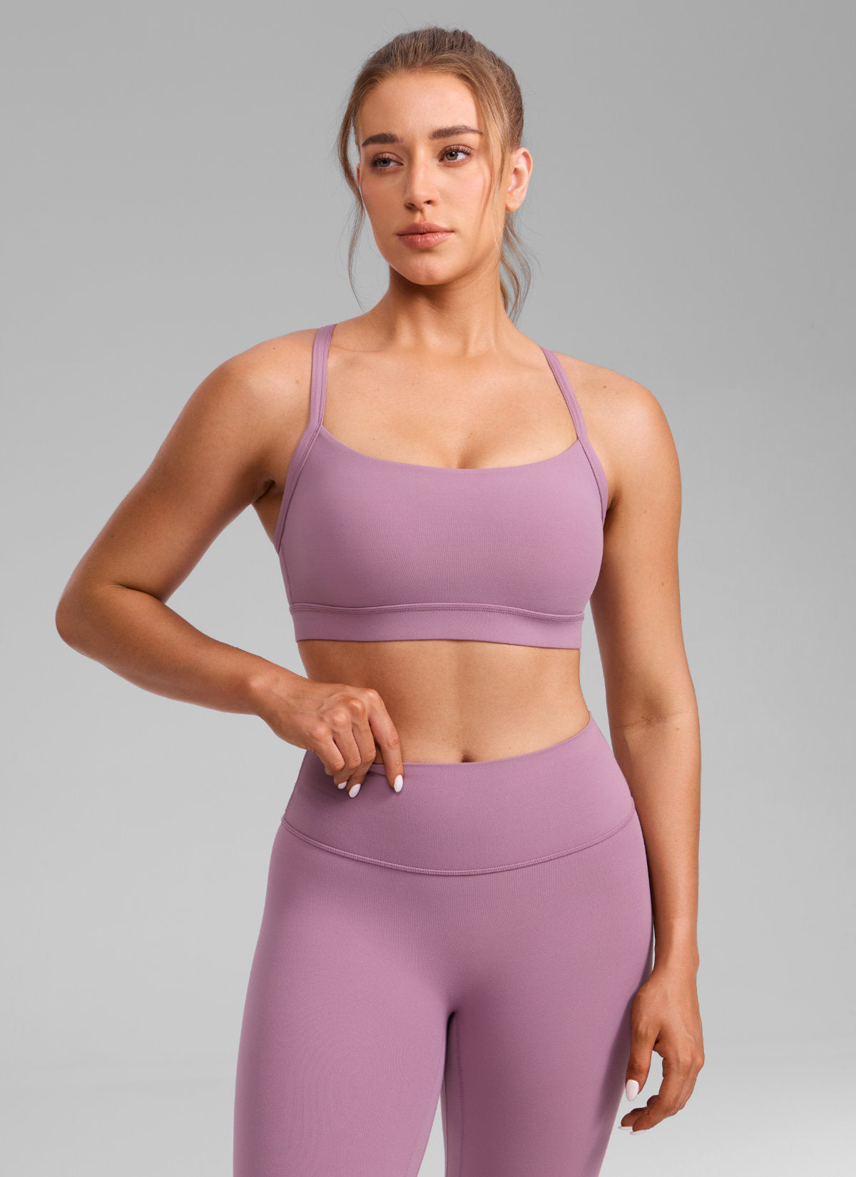 Sujetador deportivo de yoga Butterlift CRZ YOGA para mujer con cuello en U, espalda cruzada y abertura, Lavanda Claro