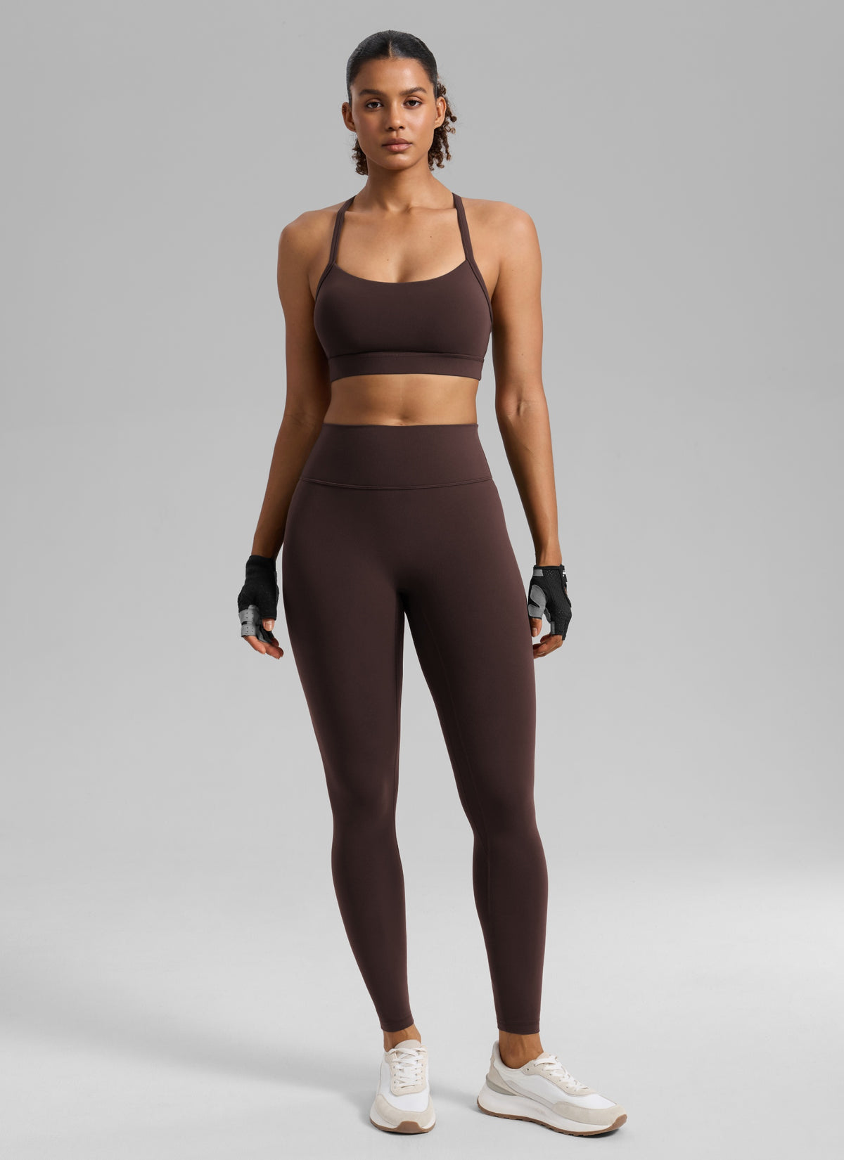CRZ YOGA Women's Butterlift Yoga U Neck Cross Back Keyhole Sports Bra Hot Fudge Brown @model_info:Barbara